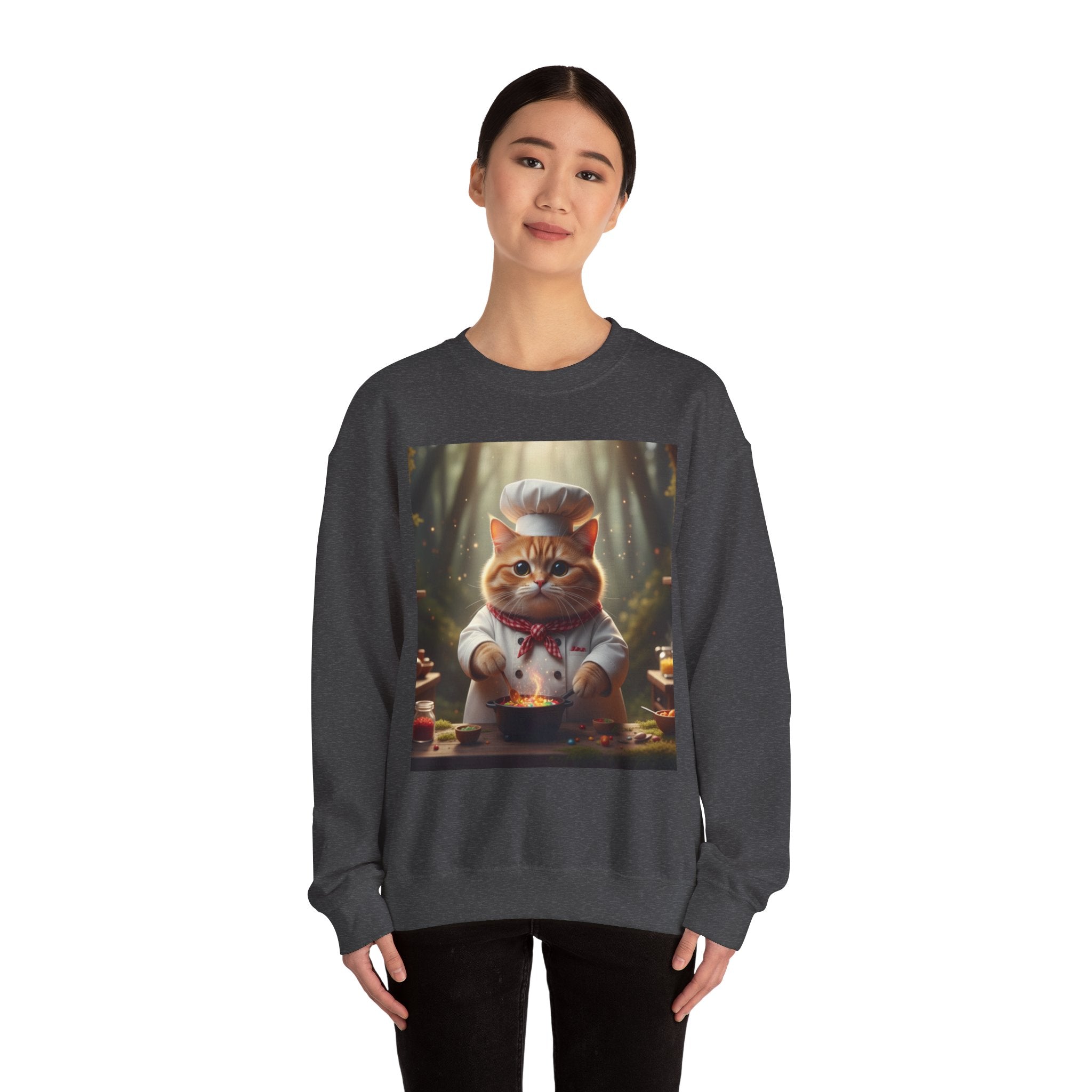 Chef Cat Illustration Sweatshirt | Cute Baking Cat, Cozy Kitchen Scene
