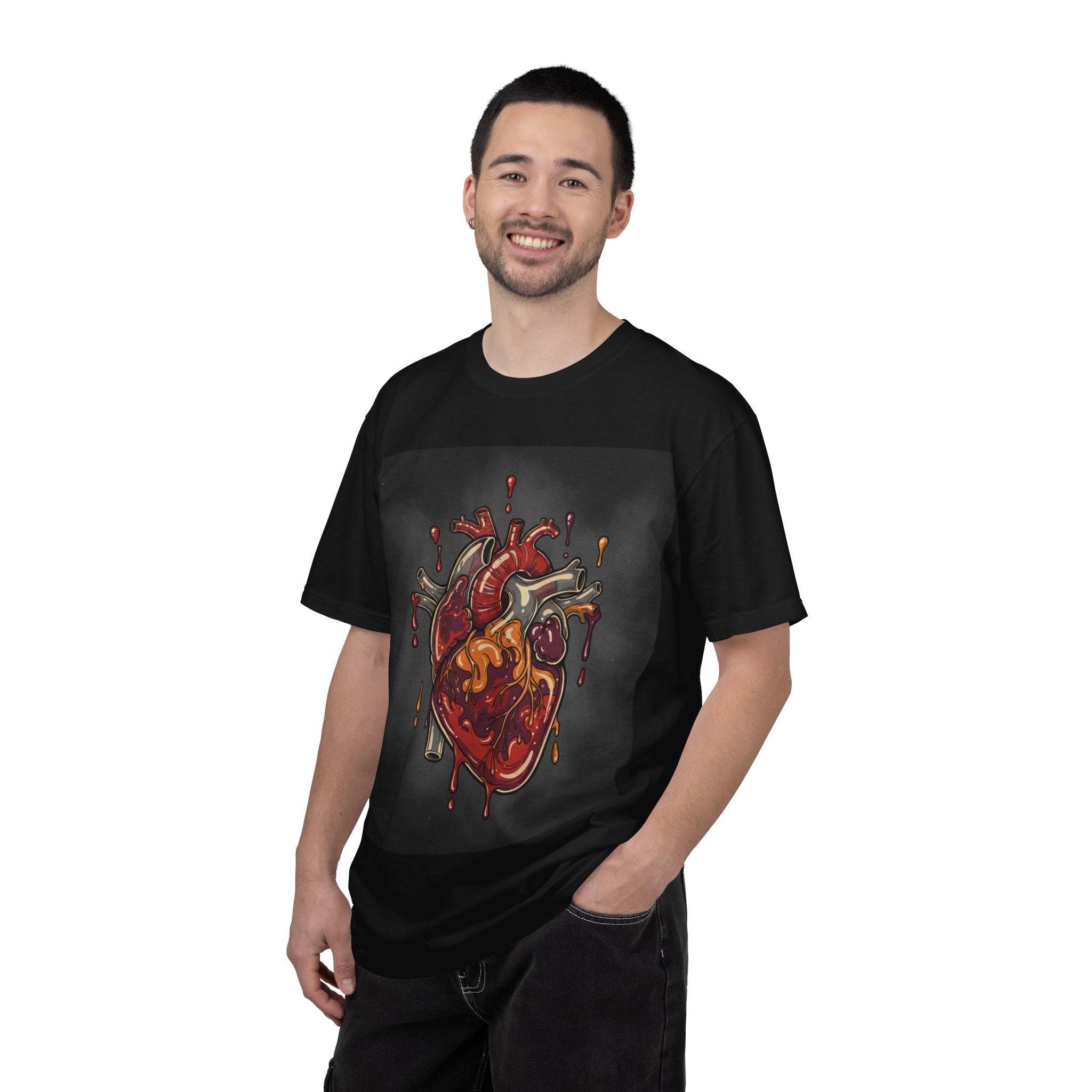 Anatomical Heart Graphic T-Shirt — Dripping Realistic Heart Design