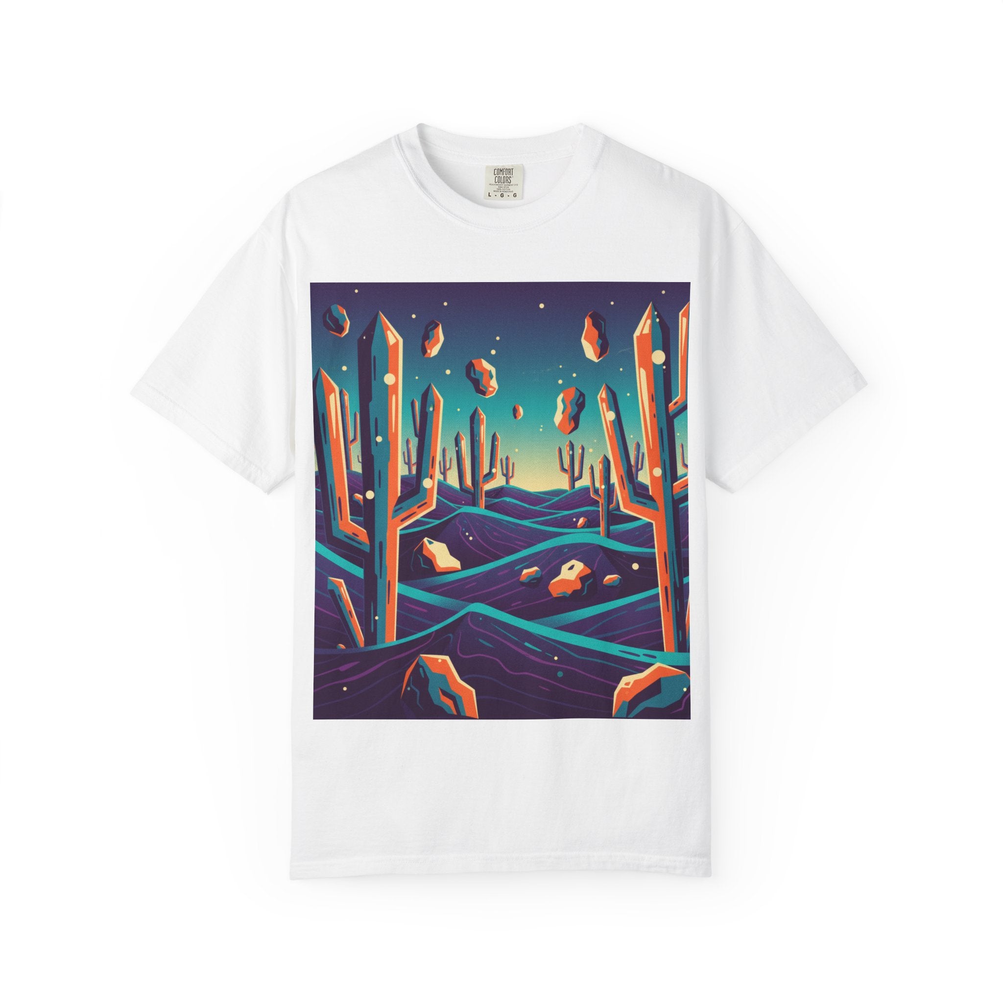 Alien Desert T-Shirt — Surreal Crystalline Cacti and Glowing Sand Design