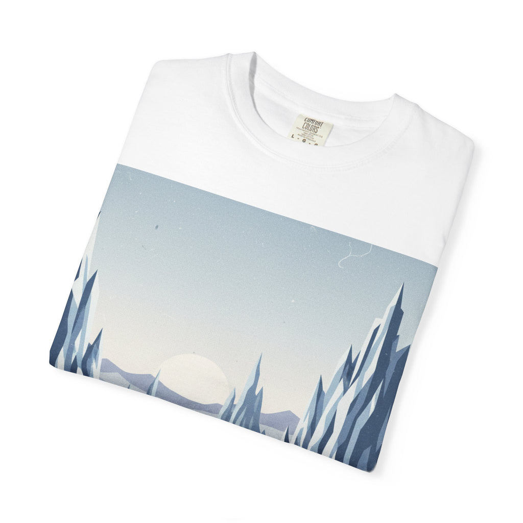 Arctic Sunrise Landscape T-Shirt — Minimal Mountain & Frozen Lake Graphic Tee