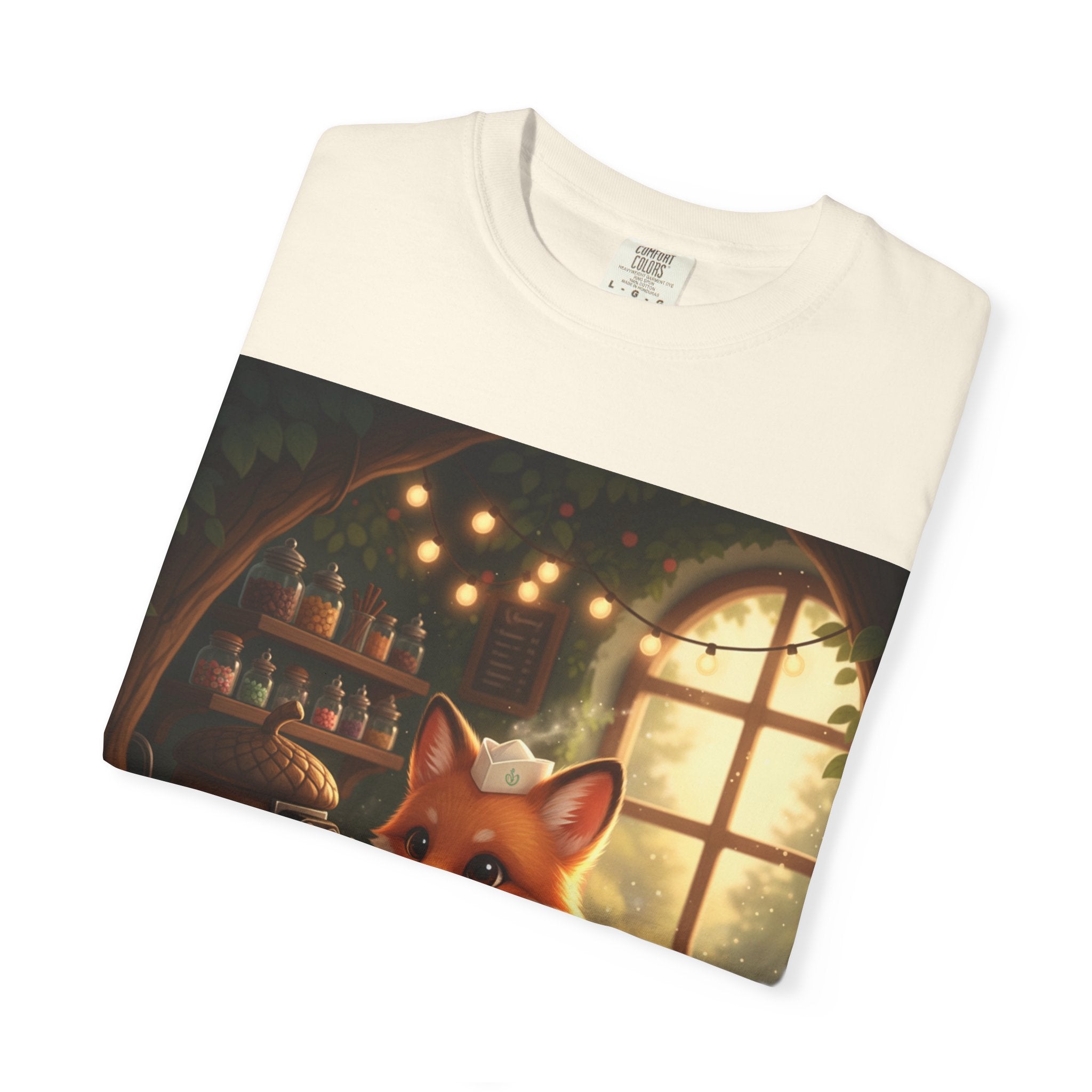 Cozy Fox Cafe Illustration T-Shirt | Cute Fox Graphic Tee