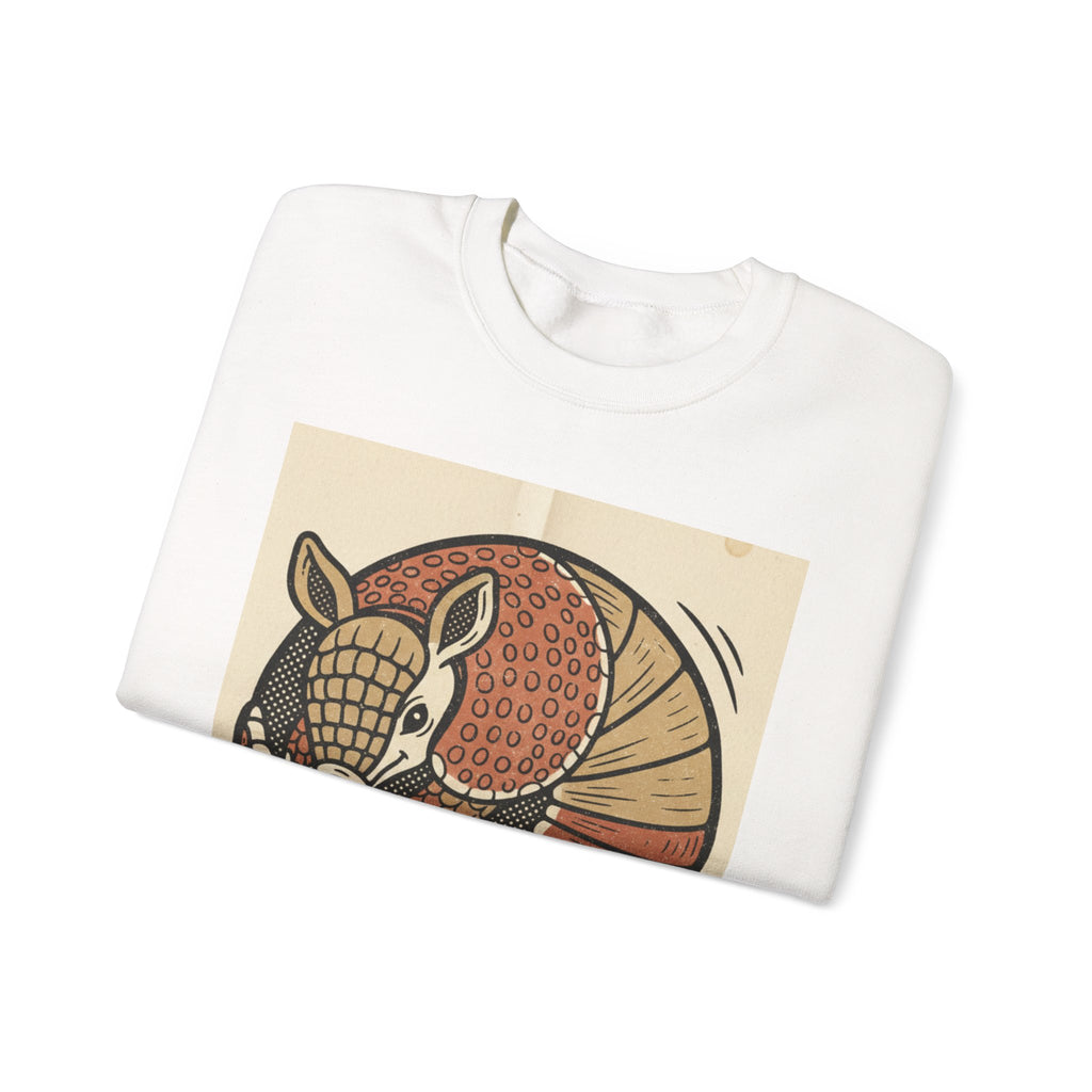 Armadillo Art Sweatshirt — Retro Folk-Style Curled Armadillo Crewneck