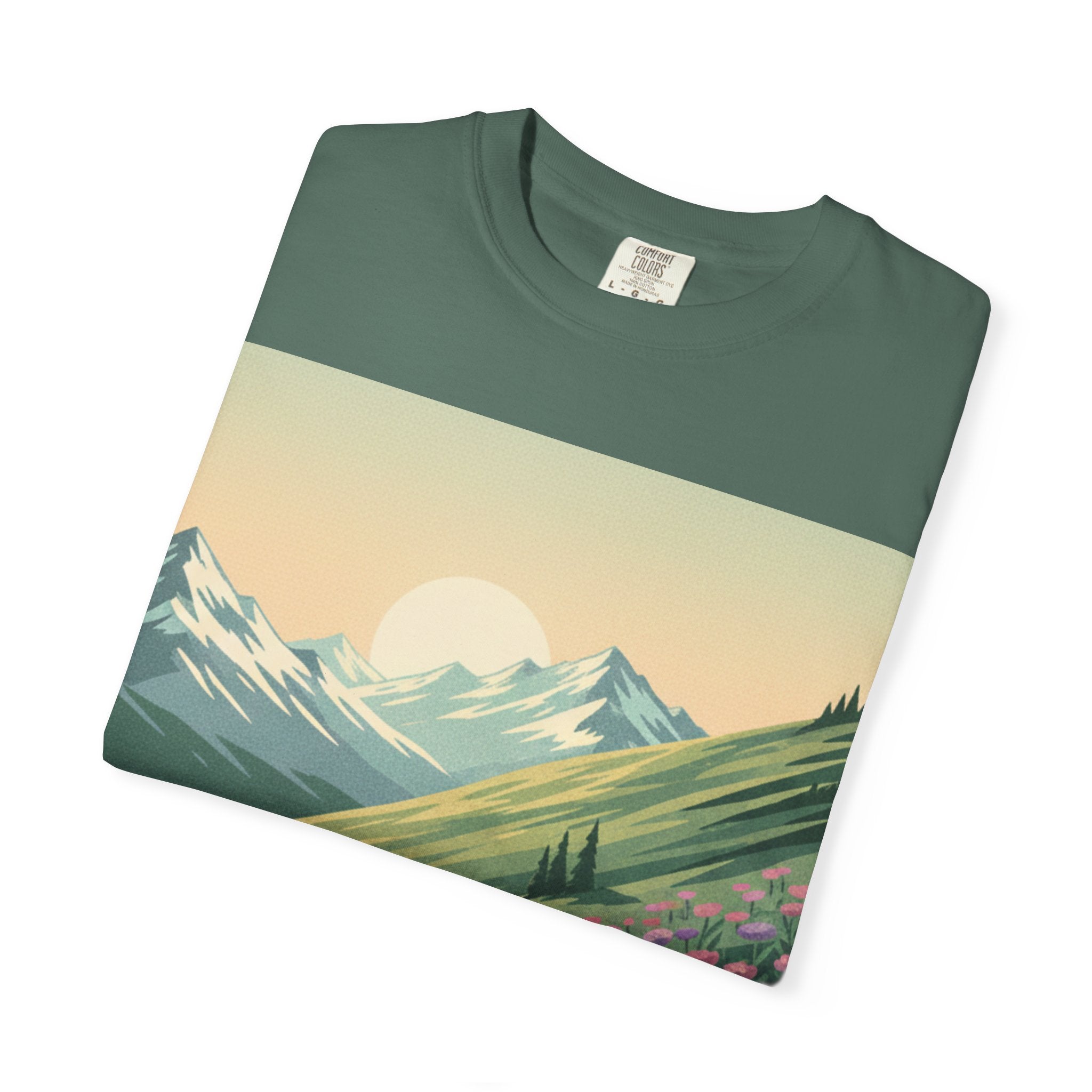 Alpine Wildflower Slope T-Shirt — Cascading Blooms & Snow-Capped Peaks