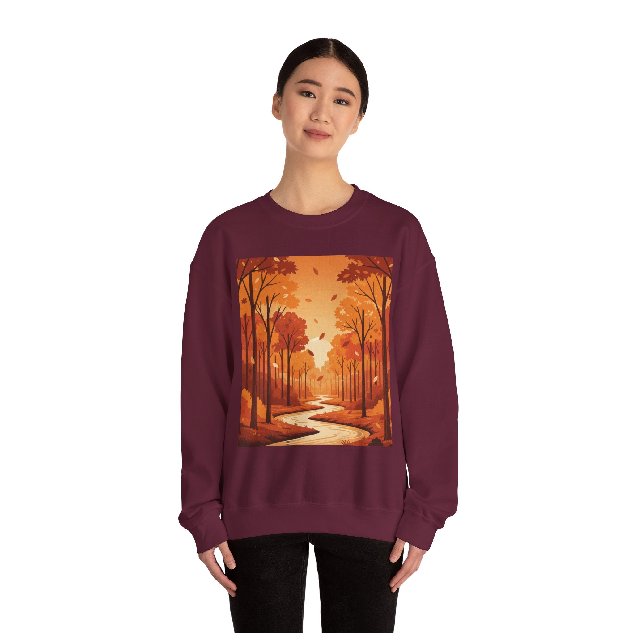 Autumn Forest Crewneck Sweatshirt – Orange Fall Trees Scenic Design
