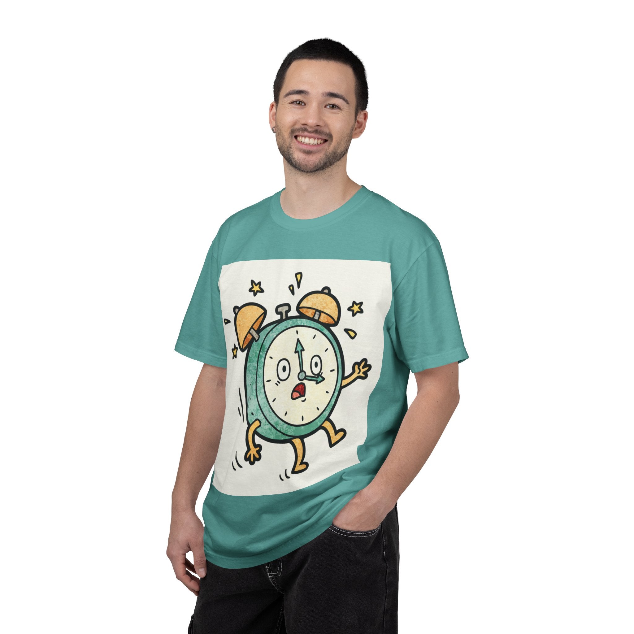 Alarm Clock Cartoon T‑Shirt — Cute Wake‑Up Graphic Tee for Kids & Adults