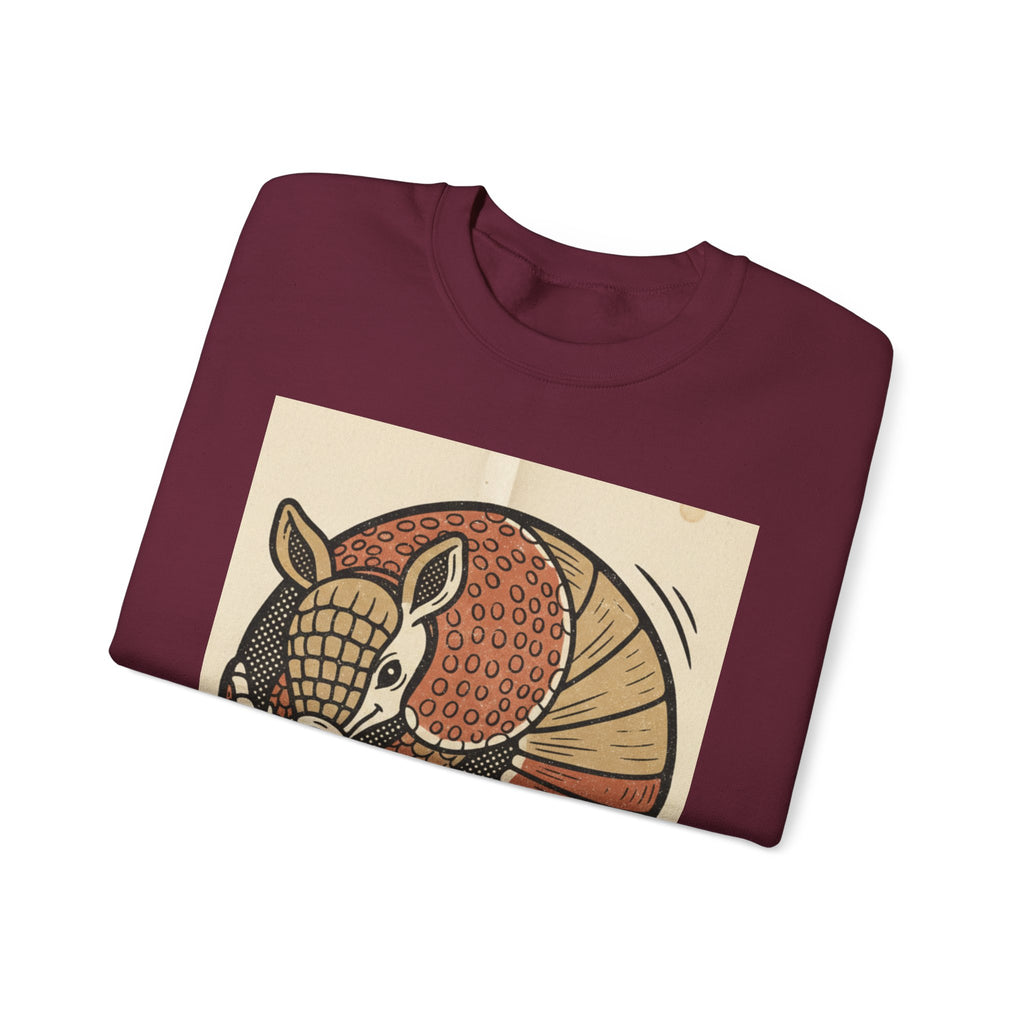 Armadillo Art Sweatshirt — Retro Folk-Style Curled Armadillo Crewneck