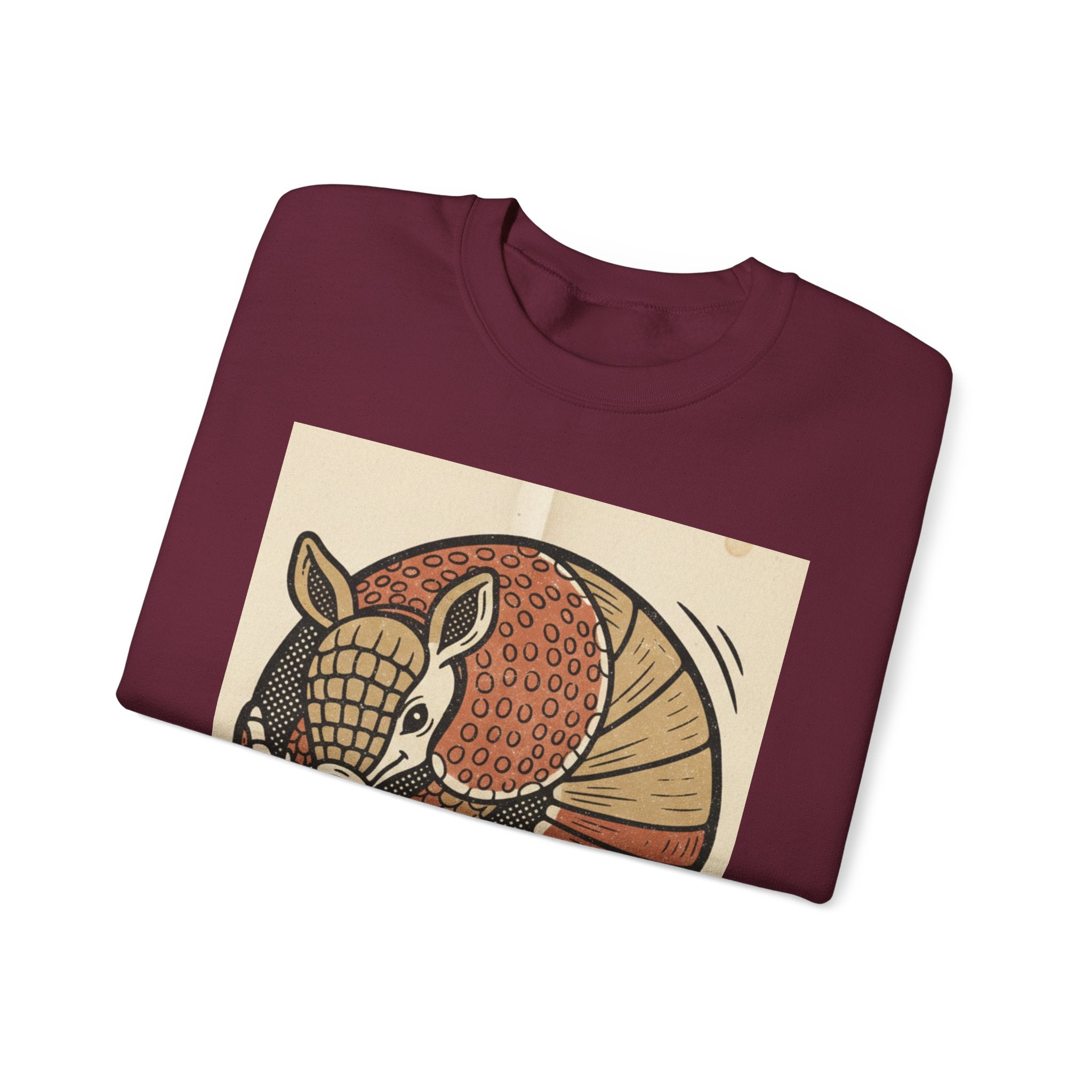 Armadillo Art Sweatshirt — Retro Folk-Style Curled Armadillo Crewneck
