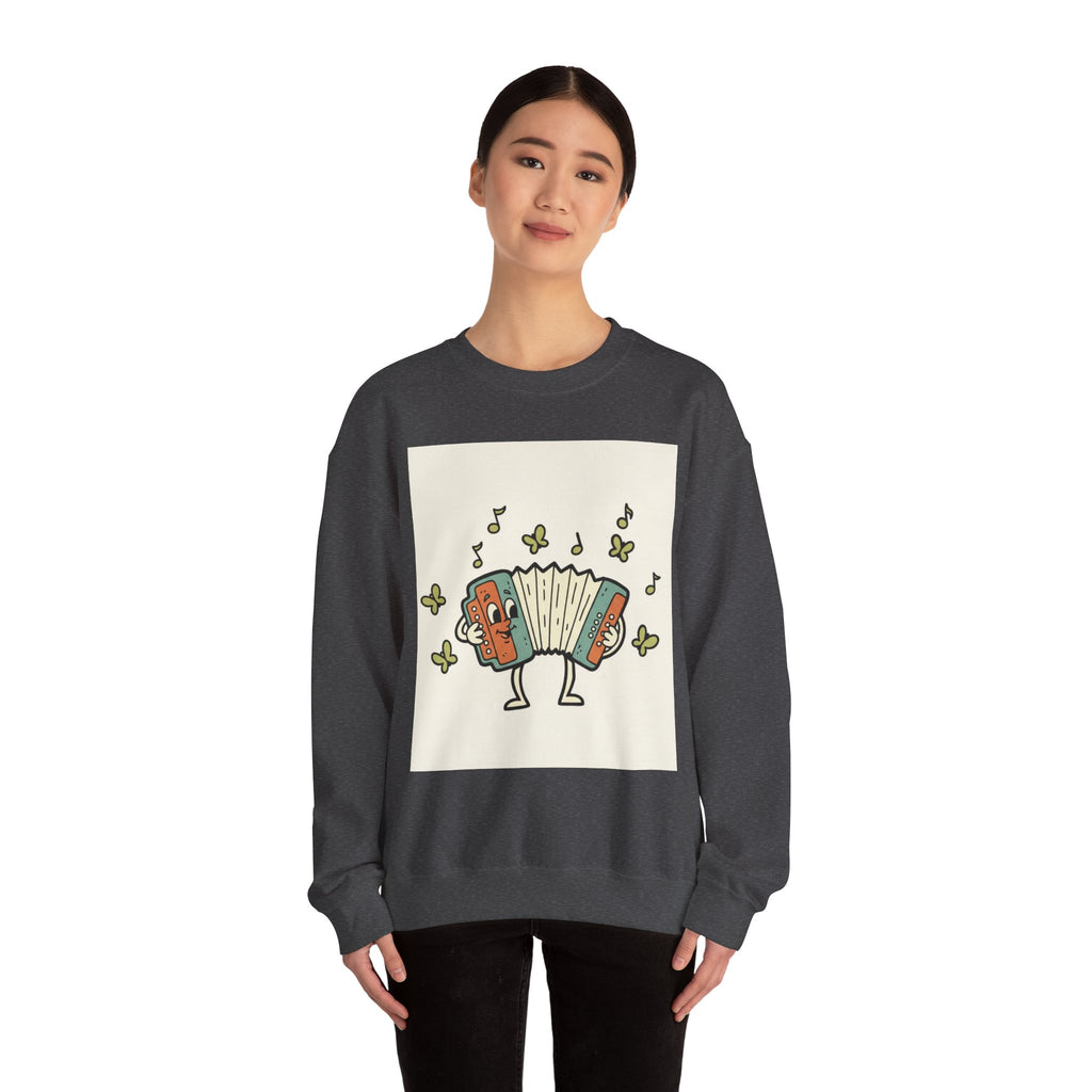 Accordion Cartoon Crewneck Sweatshirt — Cute Musical Instrument Graphic