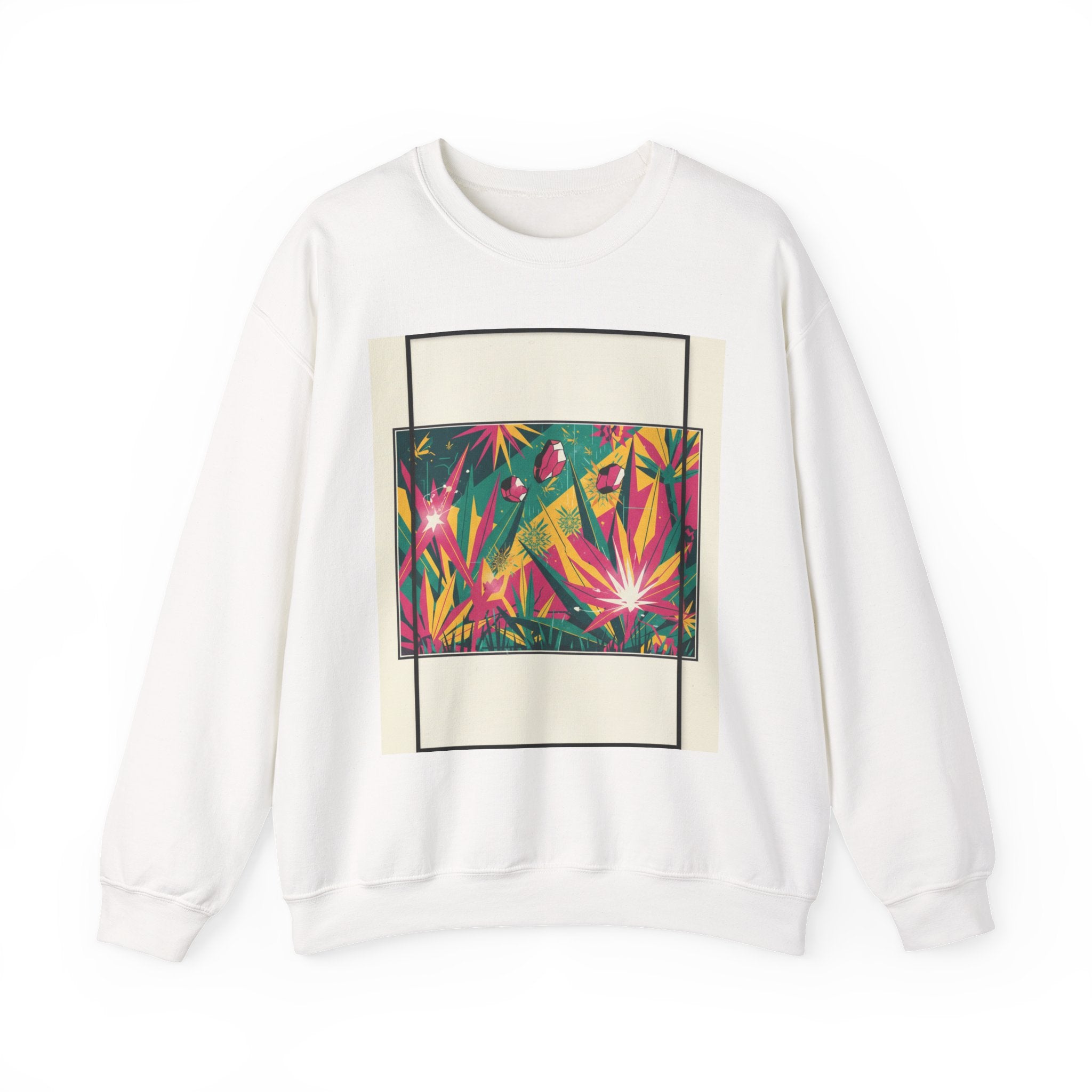 Alien Meadow Crewneck — Surreal Glowing Flowers and Floating Rocks Design