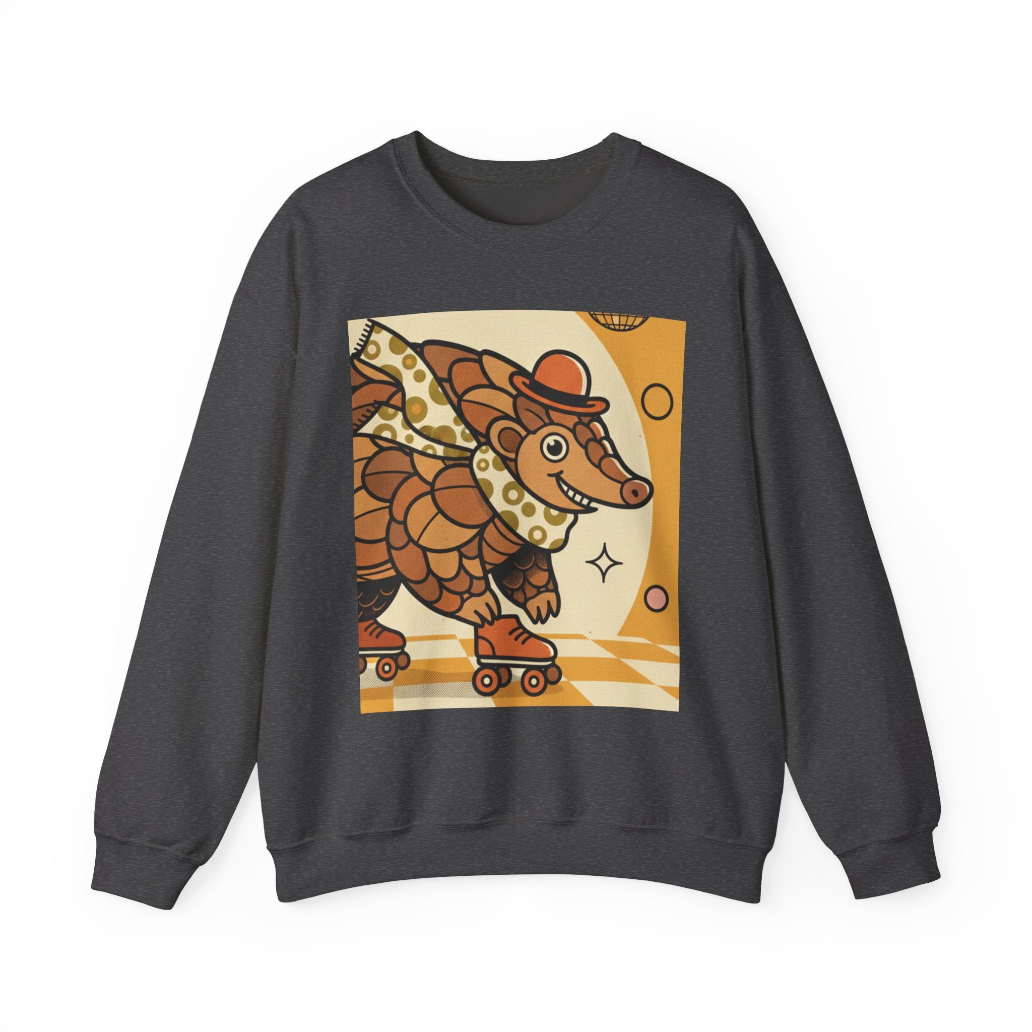 Aardvark Roller Skate Crewneck Sweatshirt — Retro Cute Animal Graphic
