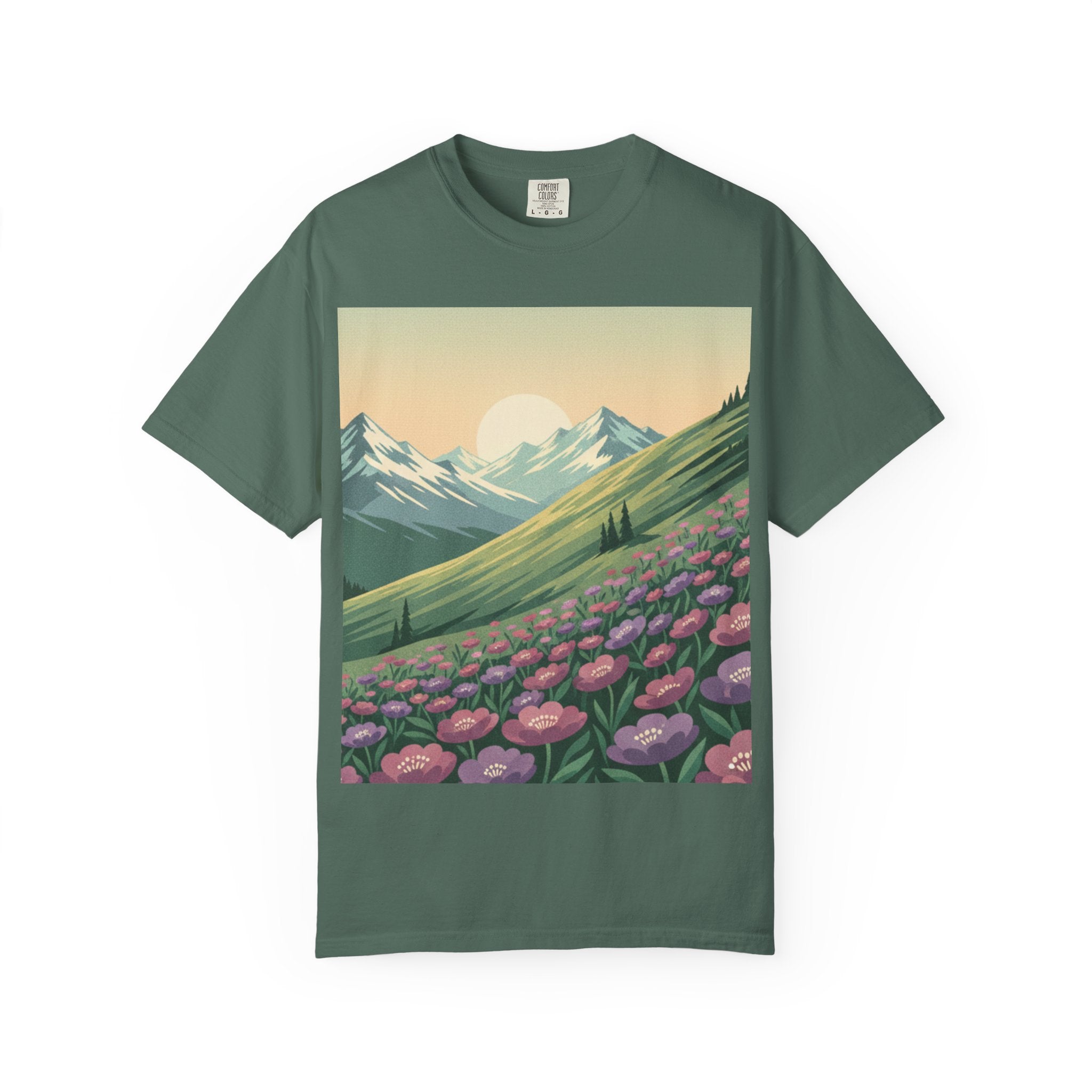Alpine Wildflower Slope T-Shirt — Cascading Blooms & Snow-Capped Peaks