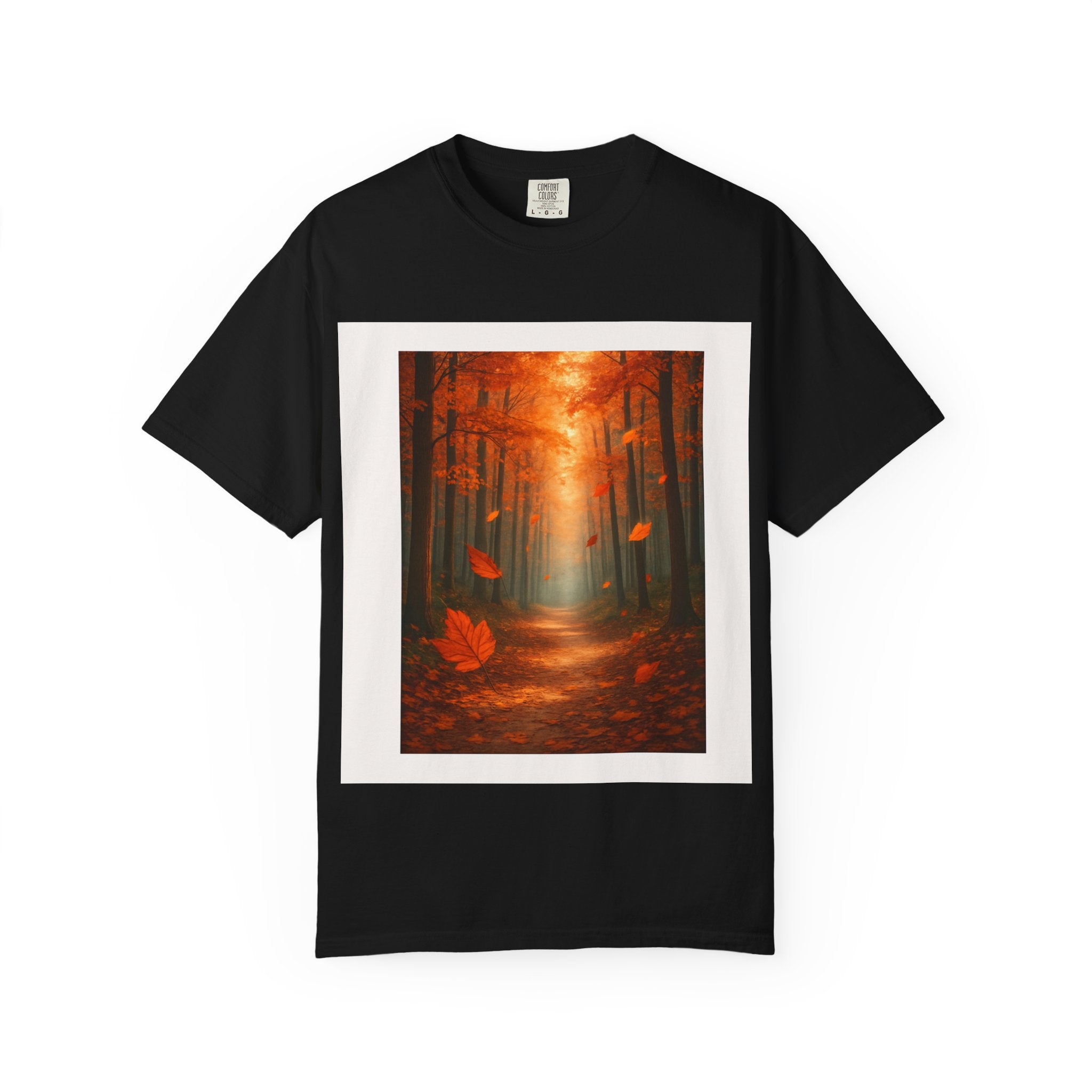Autumn Forest Path T-shirt | Falling Leaves Woodland Scene