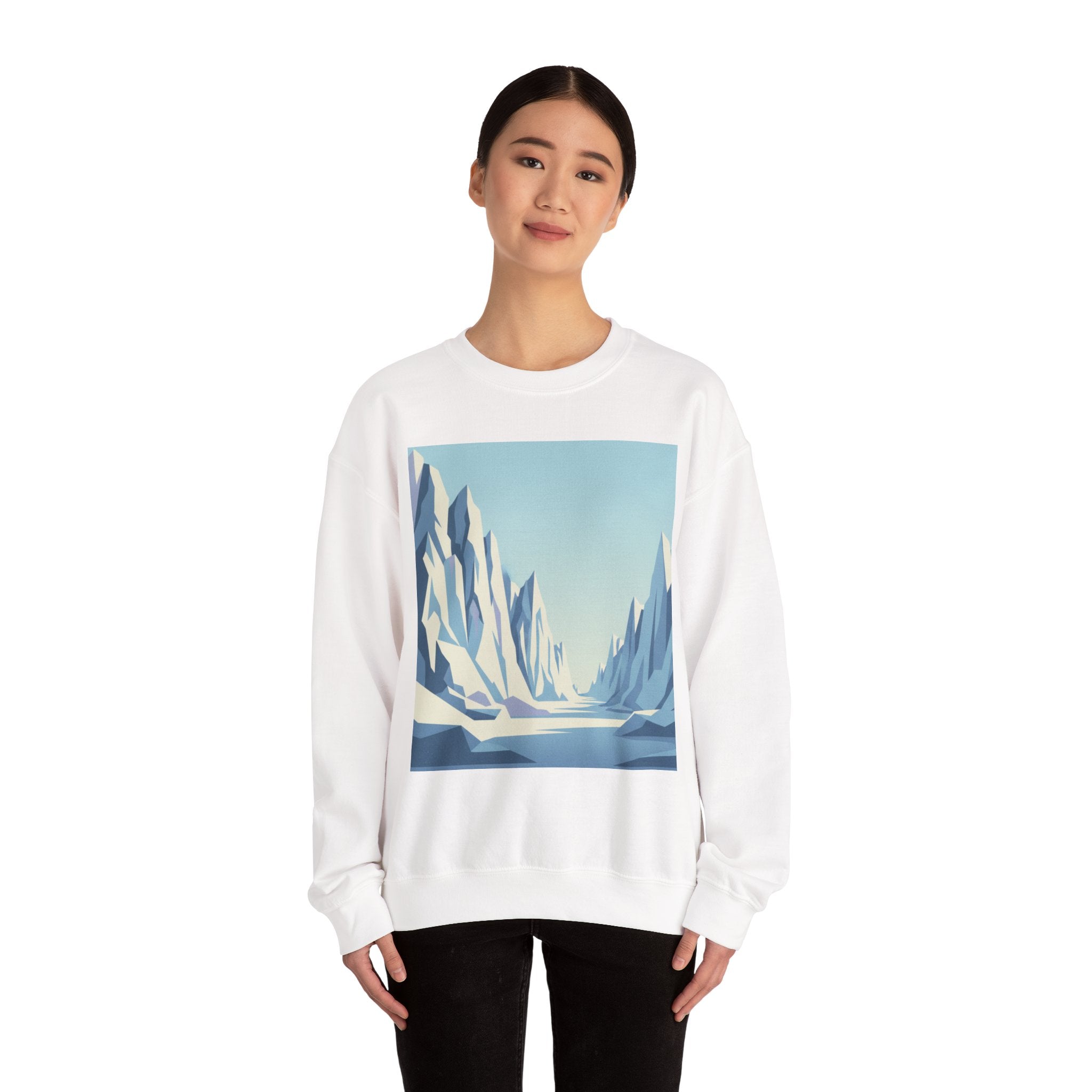 Arctic Canyon Graphic Sweatshirt — Minimal Mountain Ice Landscape Crewneck