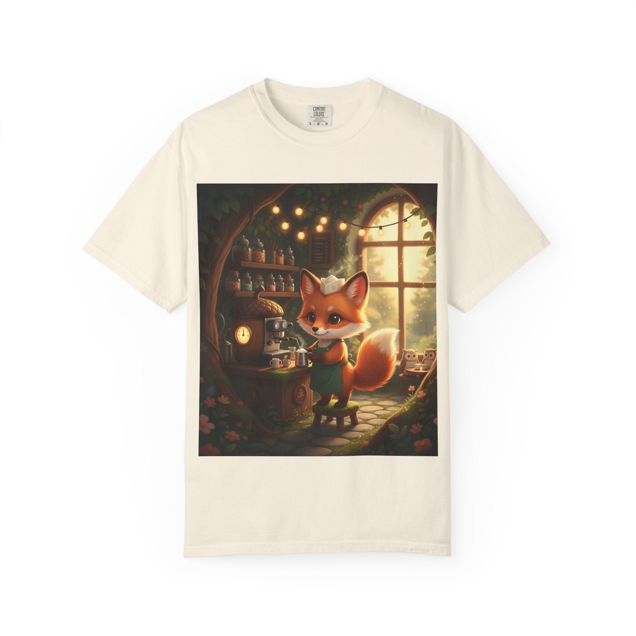 Cozy Fox Cafe Illustration T-Shirt | Cute Fox Graphic Tee