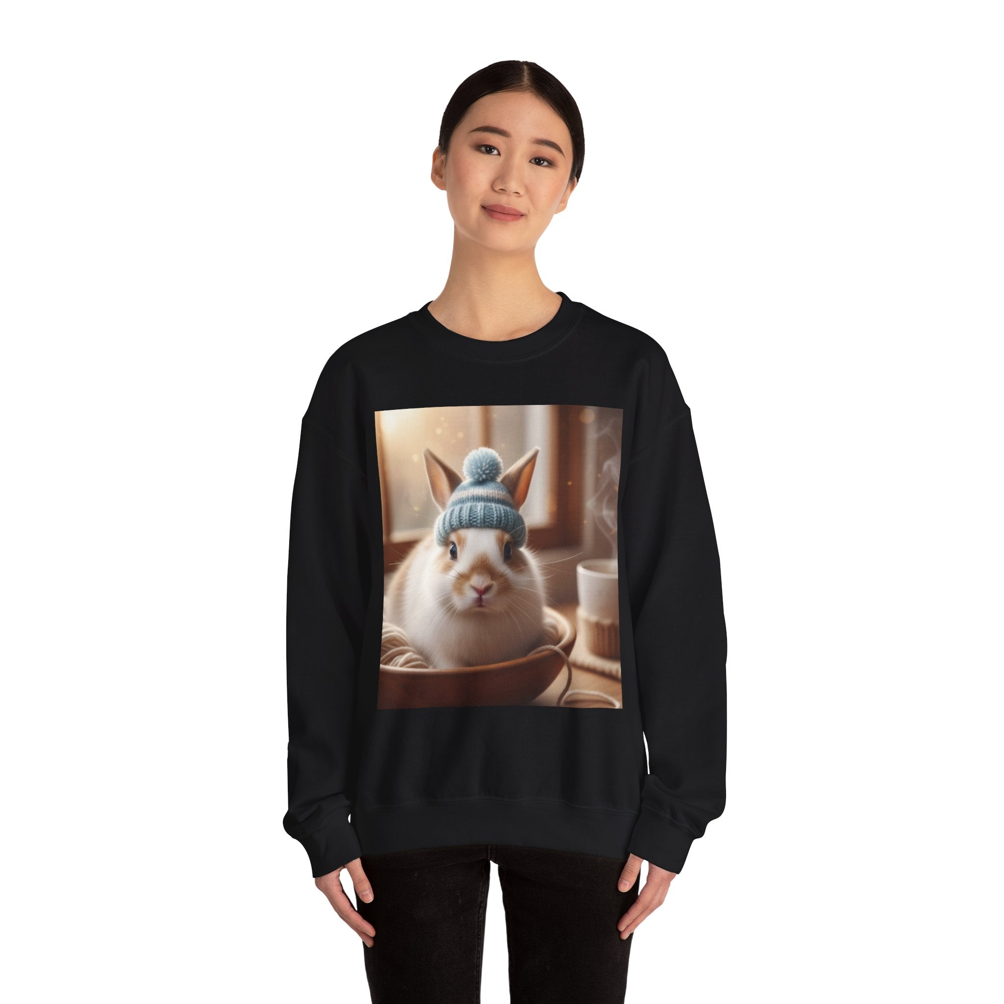 Cozy Bunny in Knit Hat Sweatshirt | Cute Rabbit Winter Graphic