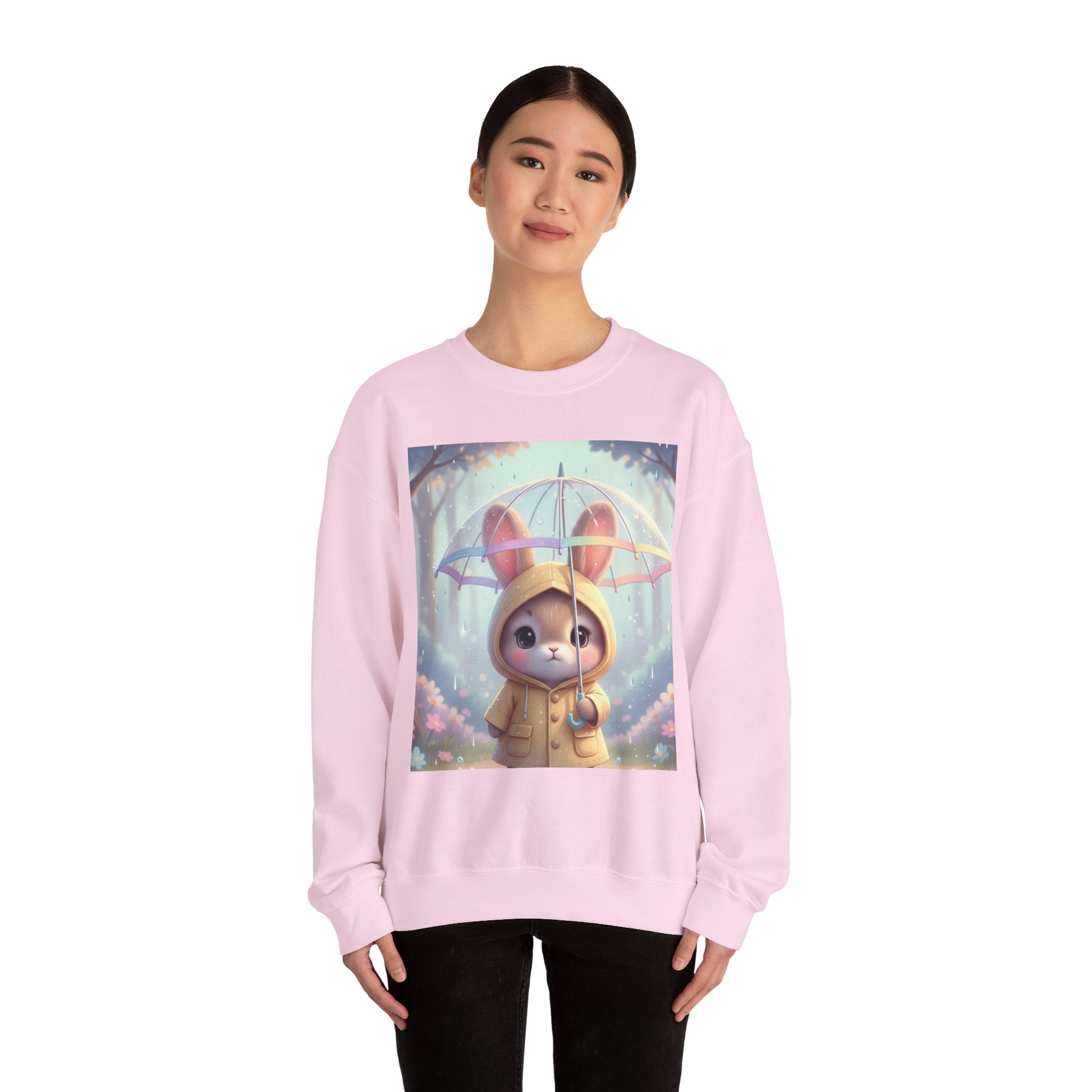 Bunny in Raincoat Crewneck Sweatshirt | Cute Rabbit Illustration