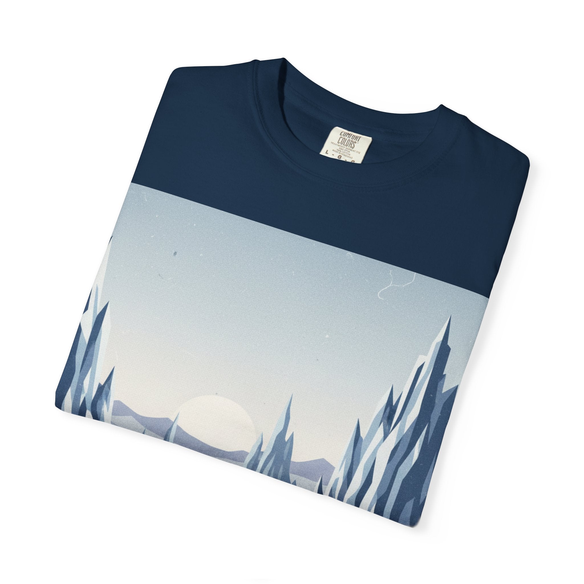 Arctic Sunrise Landscape T-Shirt — Minimal Mountain & Frozen Lake Graphic Tee