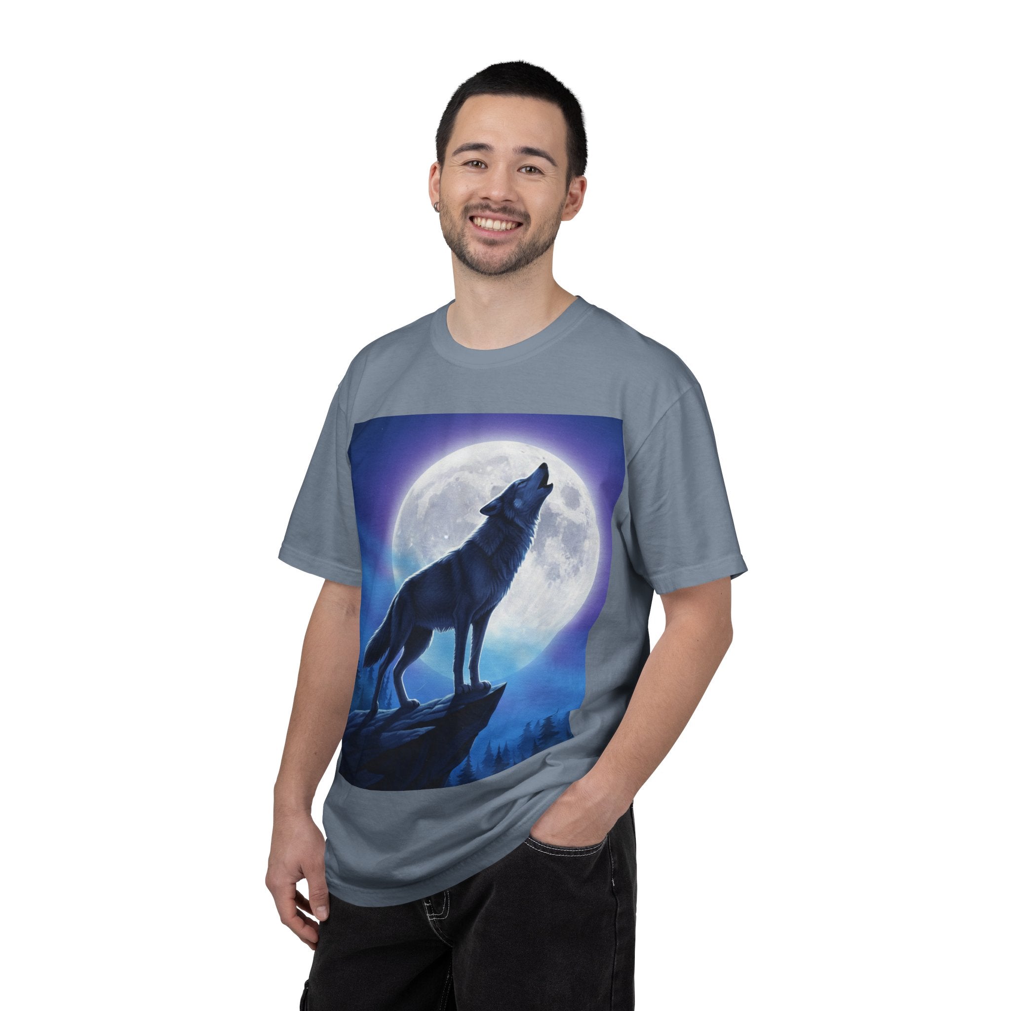 Airbrushed Howling Wolf T-Shirt | 80s Moonlit Cliff Artwork