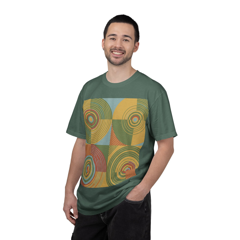Abstract Farmland Patchwork T-Shirt — Aerial Fields Modernist Illustration