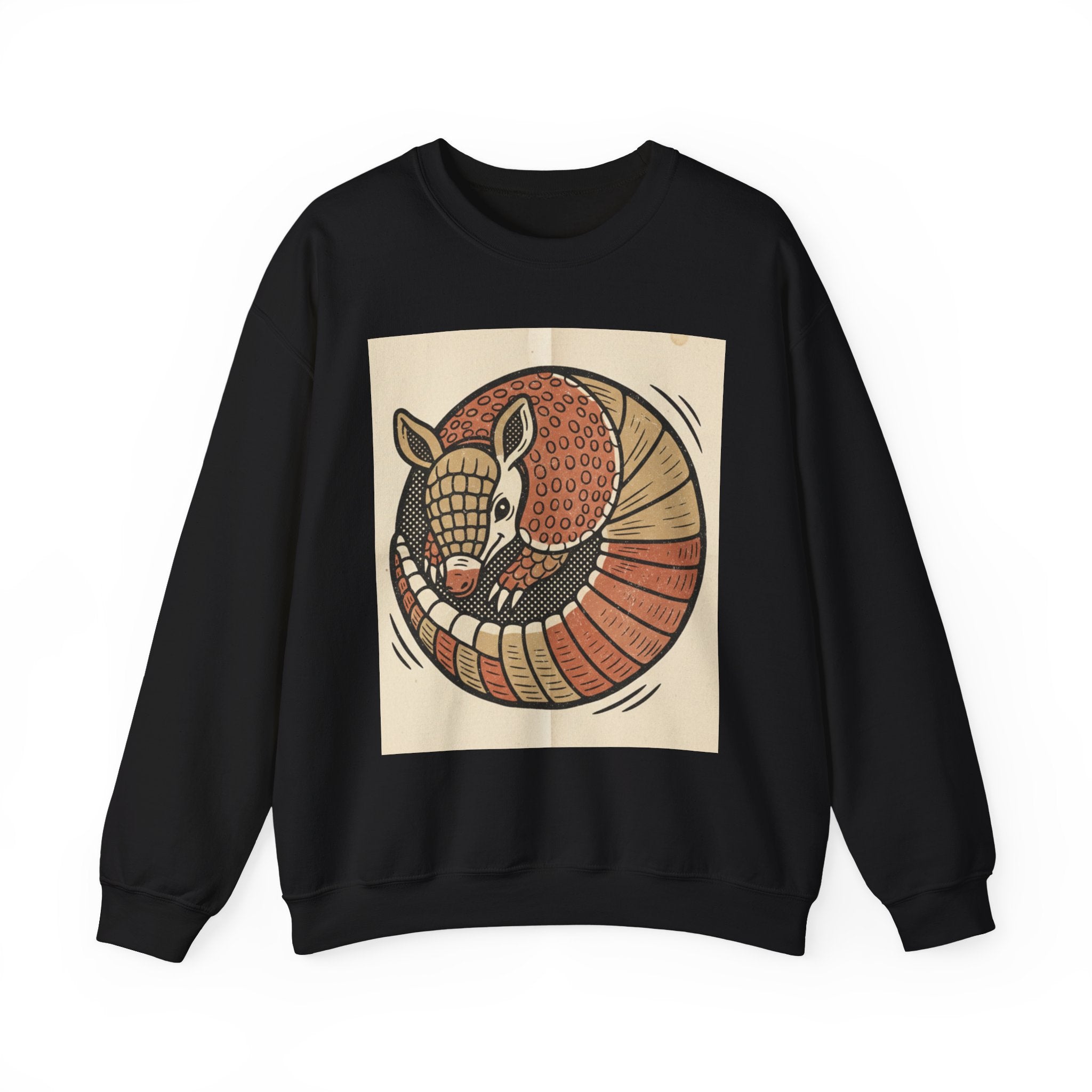 Armadillo Art Sweatshirt — Retro Folk-Style Curled Armadillo Crewneck