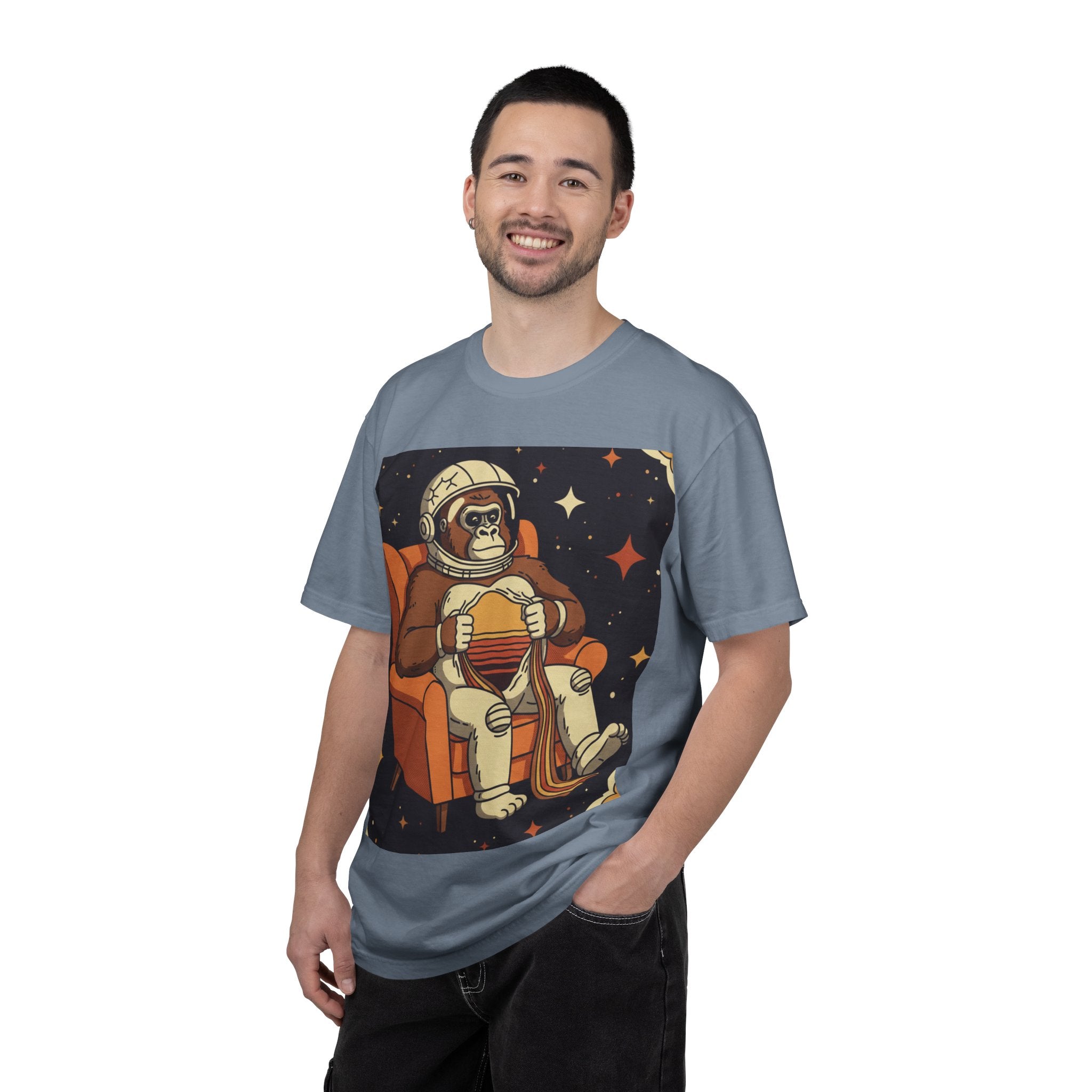 Astronaut Ape T-Shirt — Retro Space Monkey on Armchair