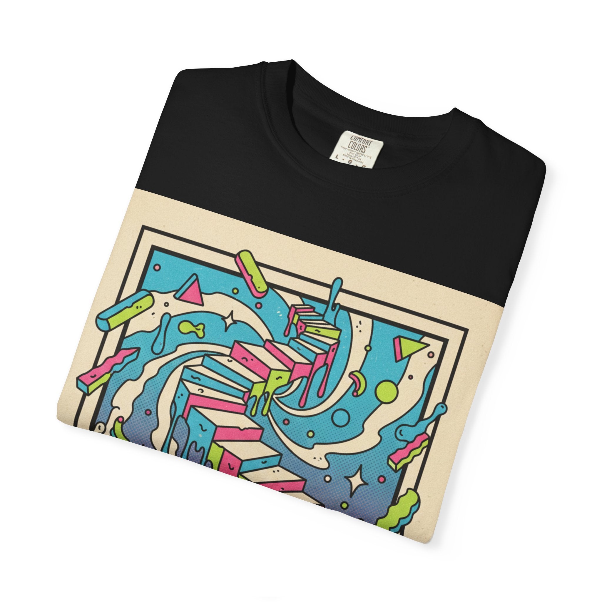 Abstract Stairway Art T-Shirt — Colorful Surreal Landscape Graphic Tee