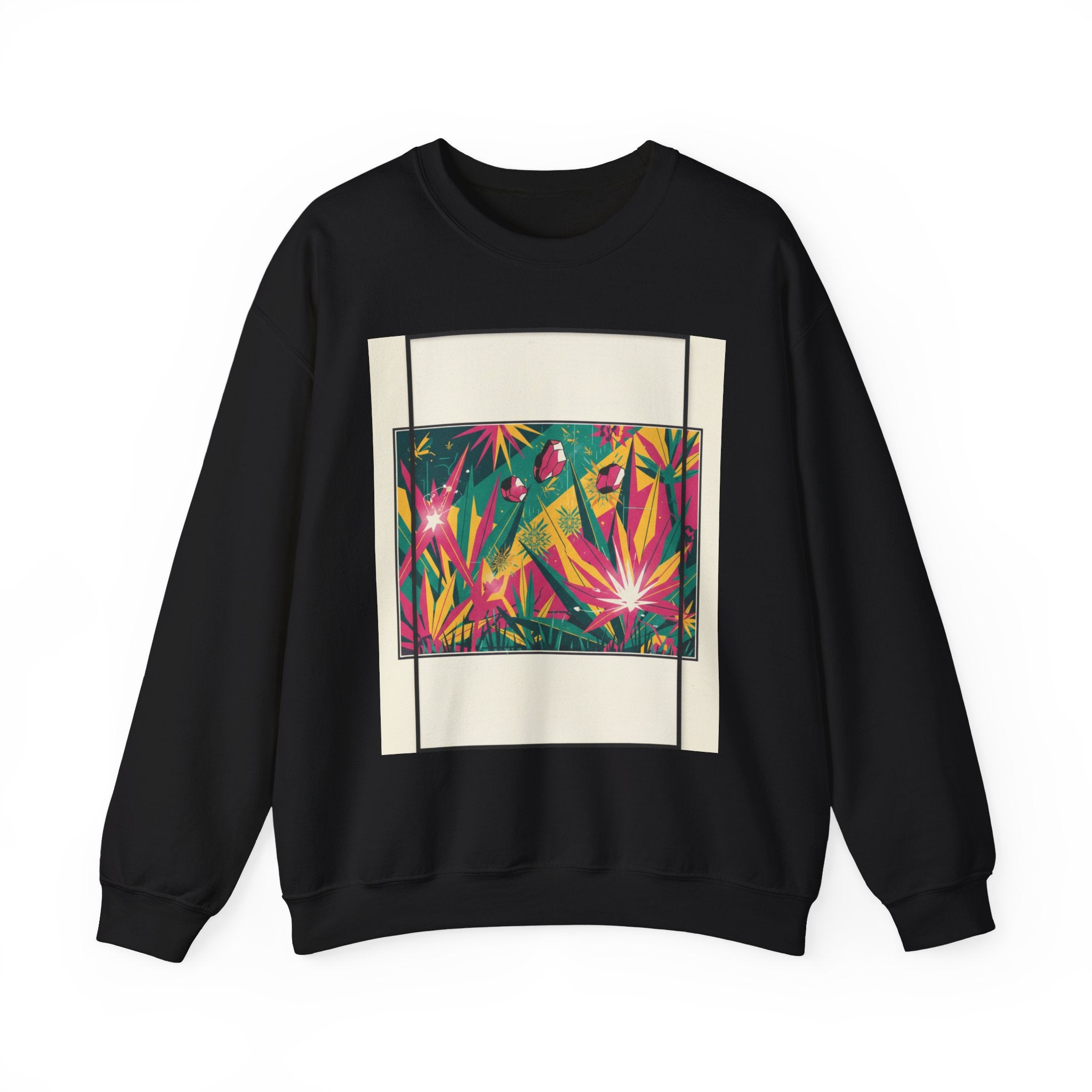 Alien Meadow Crewneck — Surreal Glowing Flowers and Floating Rocks Design