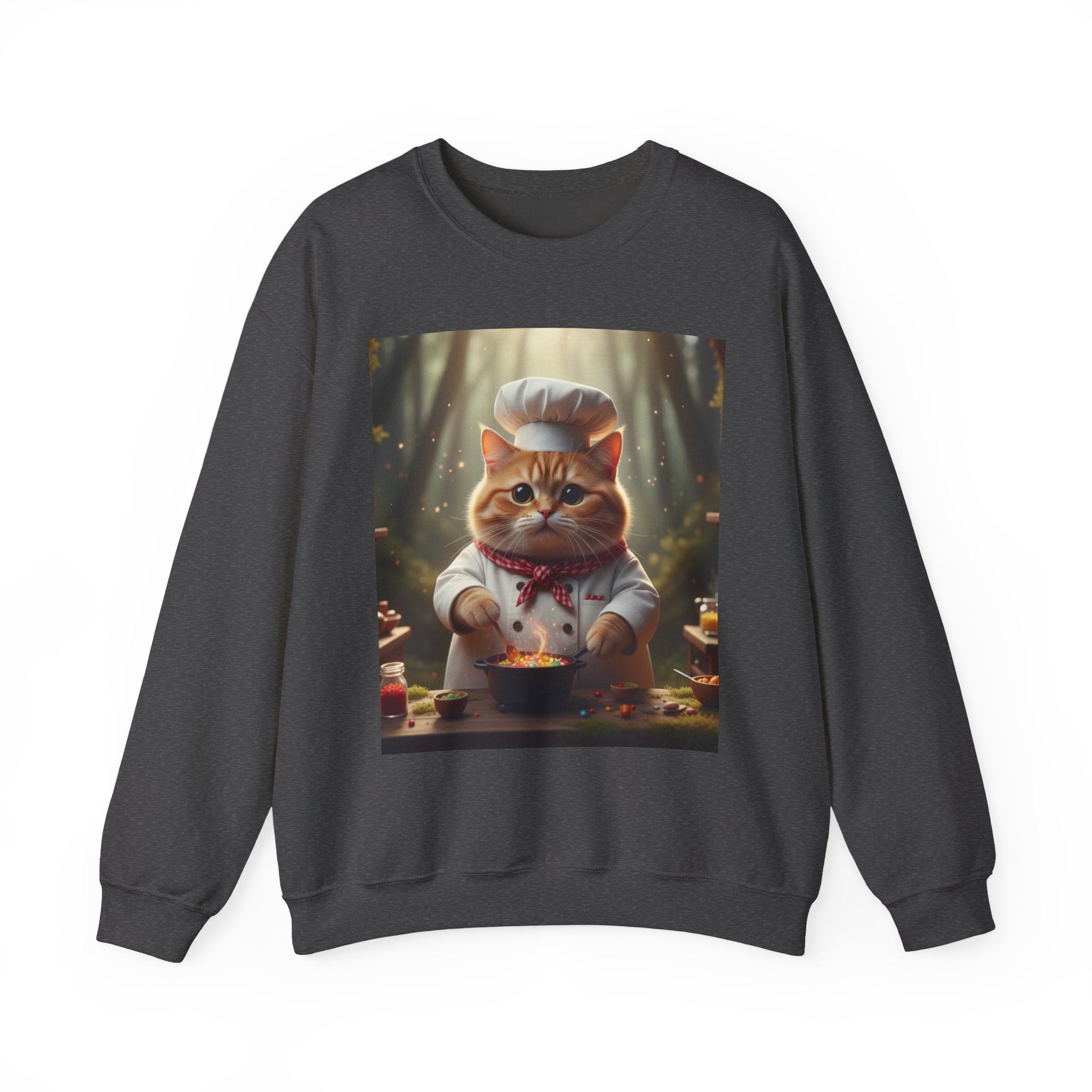Chef Cat Illustration Sweatshirt | Cute Baking Cat, Cozy Kitchen Scene