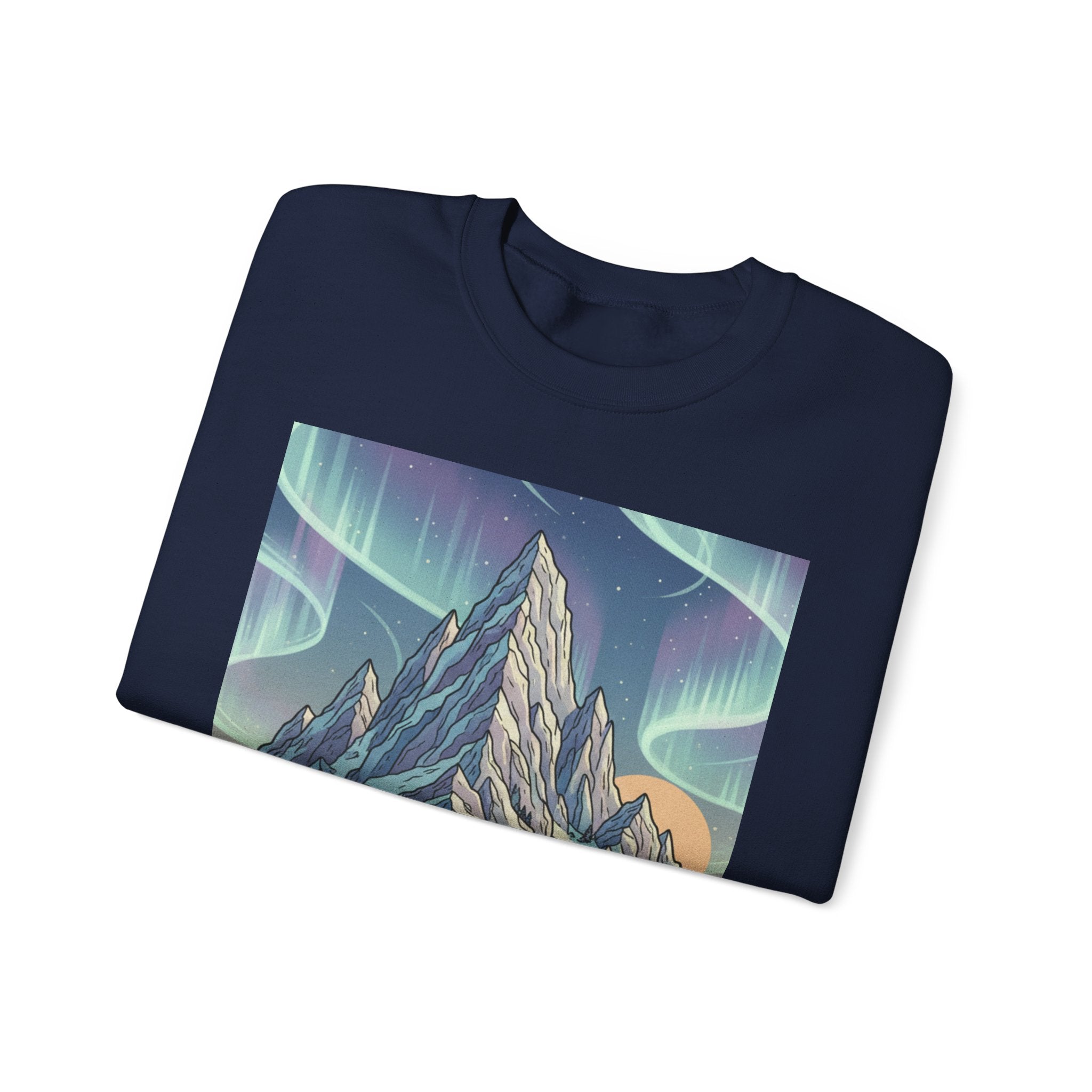 Aurora Mountain Crewneck Sweatshirt — Northern Lights Landscape Graphic