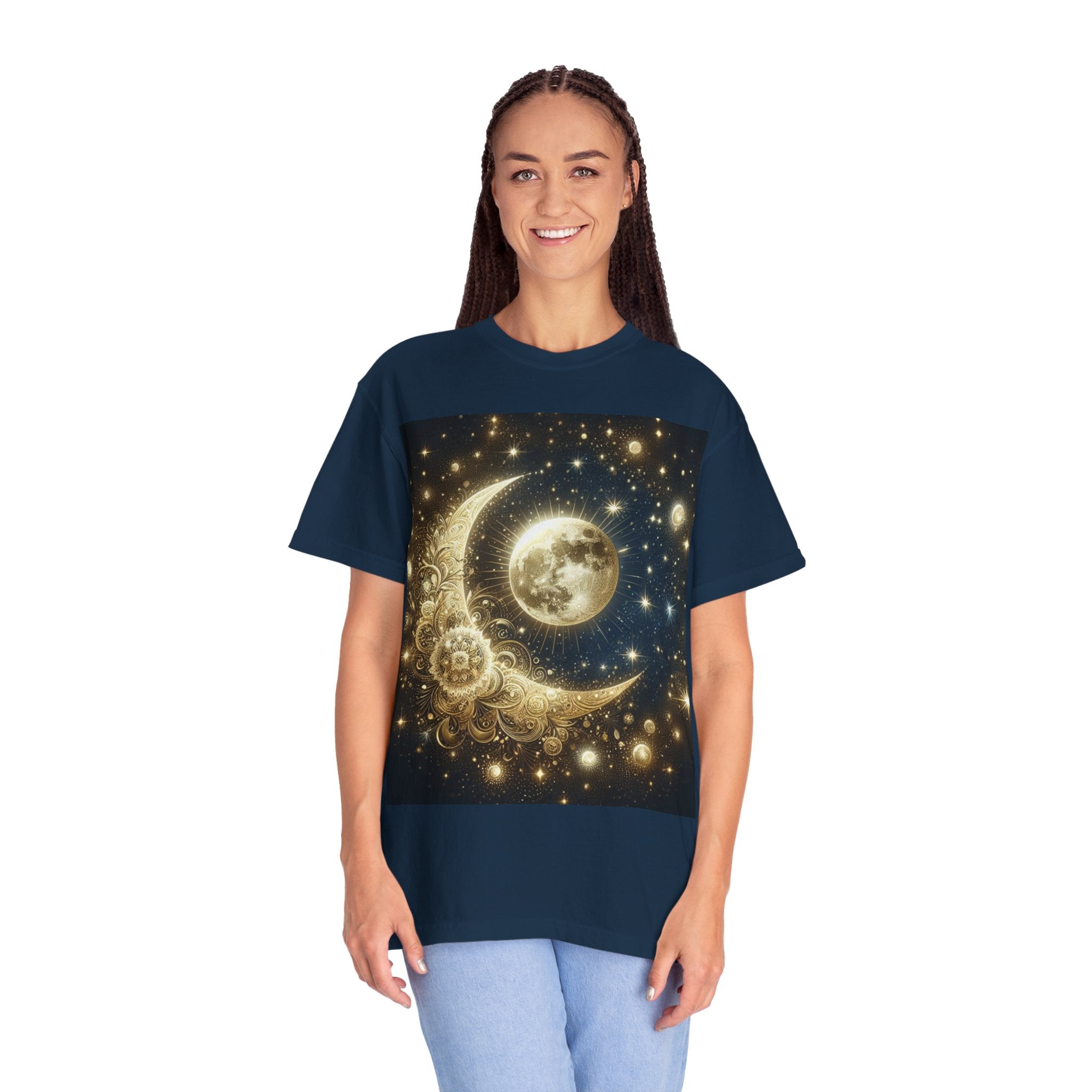 Celestial Moon Lace T-shirt | Starry Night Crescent Tee