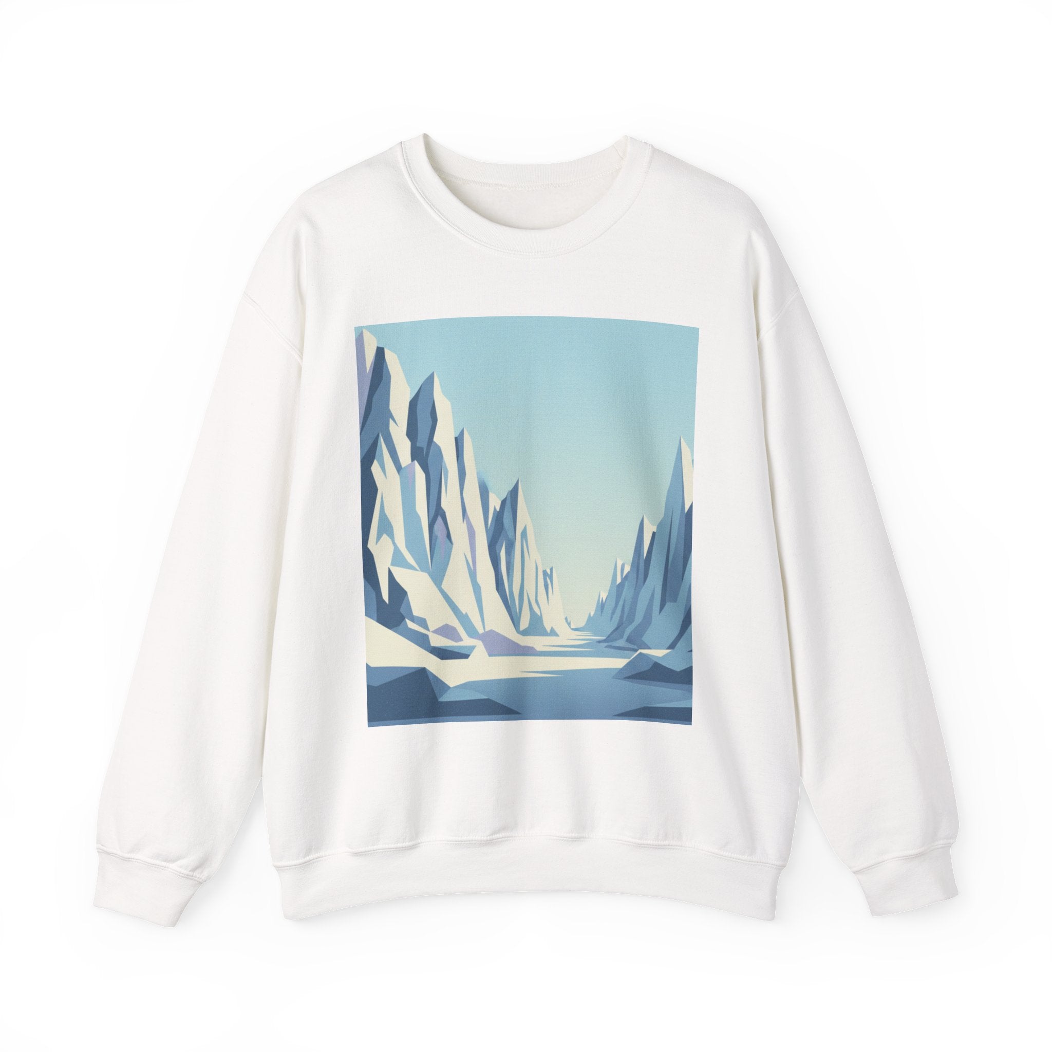 Arctic Canyon Graphic Sweatshirt — Minimal Mountain Ice Landscape Crewneck