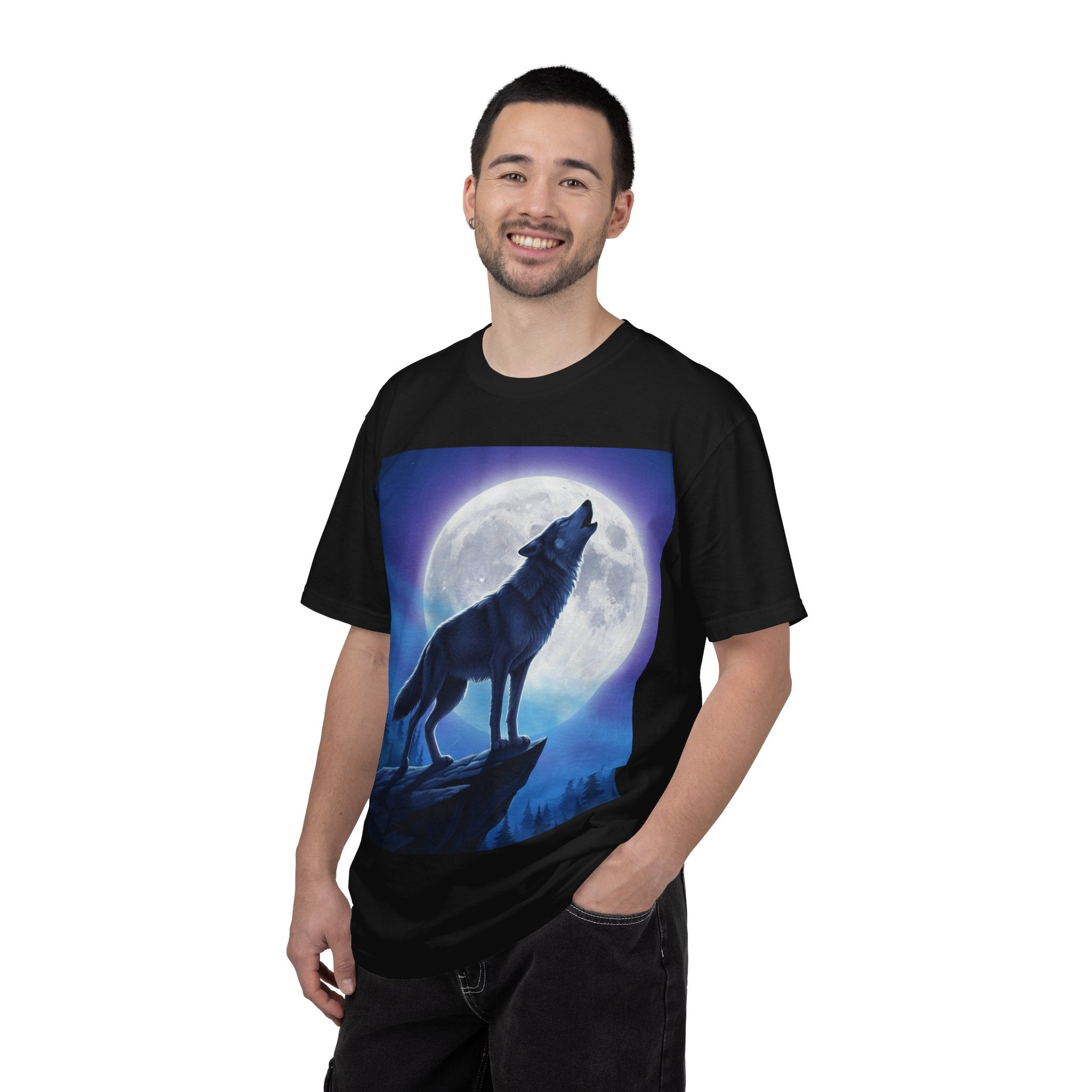 Airbrushed Howling Wolf T-Shirt | 80s Moonlit Cliff Artwork