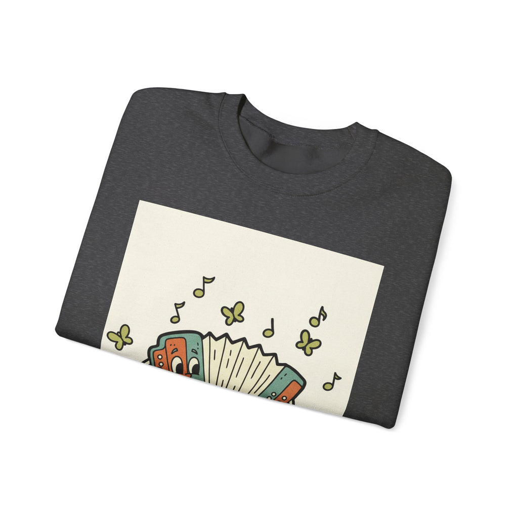 Accordion Cartoon Crewneck Sweatshirt — Cute Musical Instrument Graphic