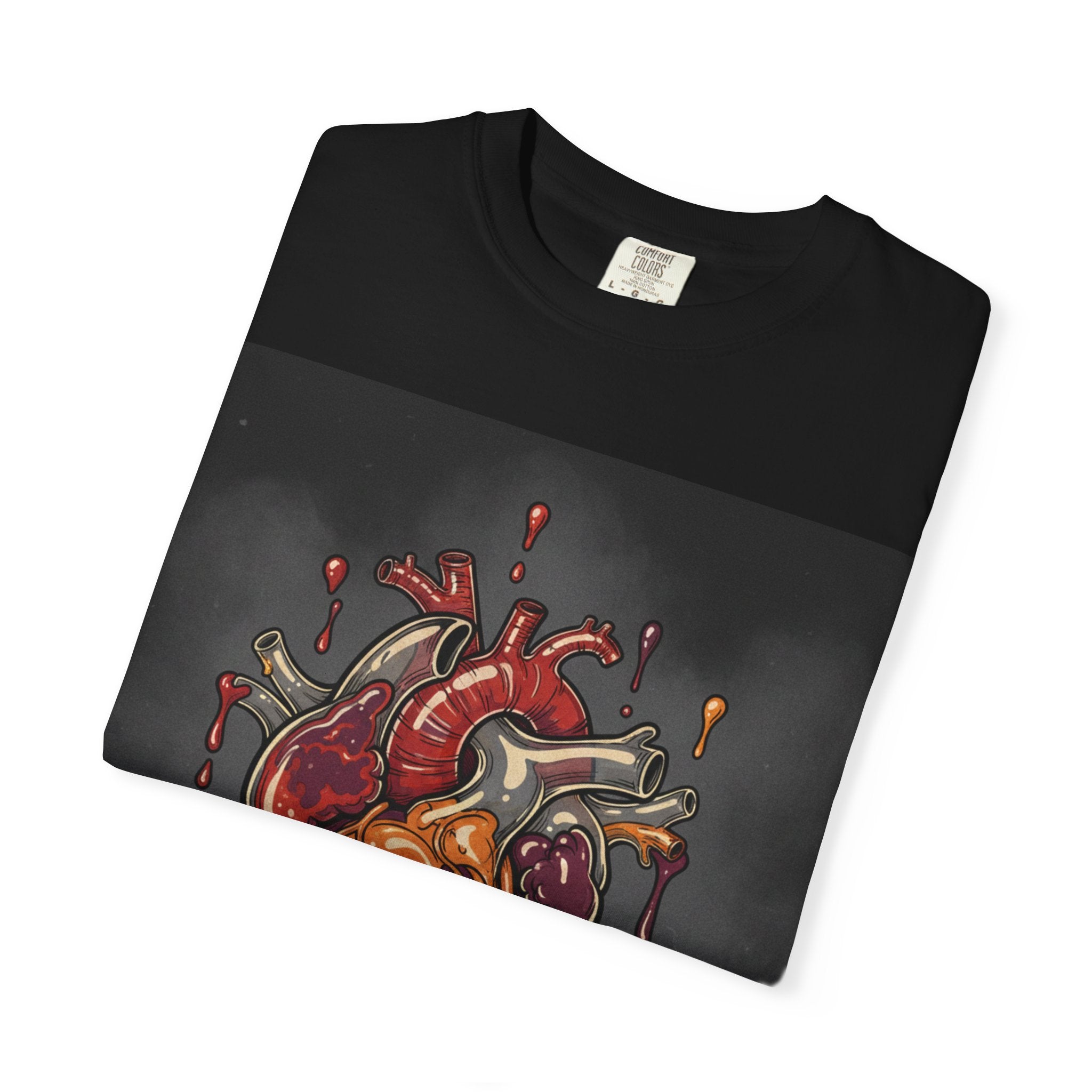 Anatomical Heart Graphic T-Shirt — Dripping Realistic Heart Design
