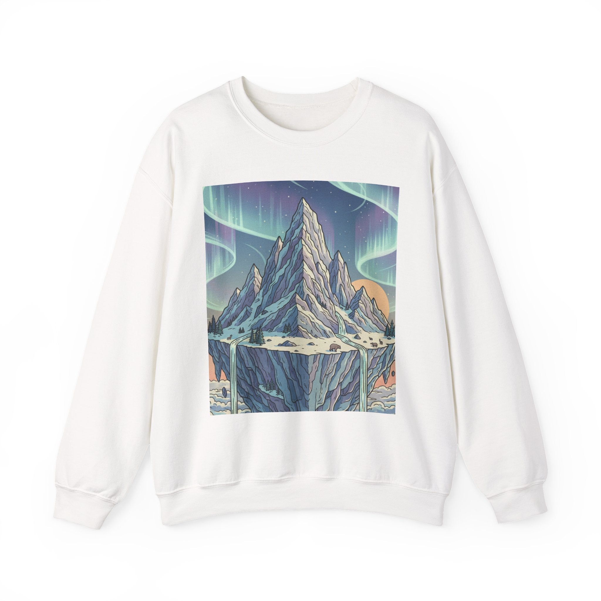 Aurora Mountain Crewneck Sweatshirt — Northern Lights Landscape Graphic