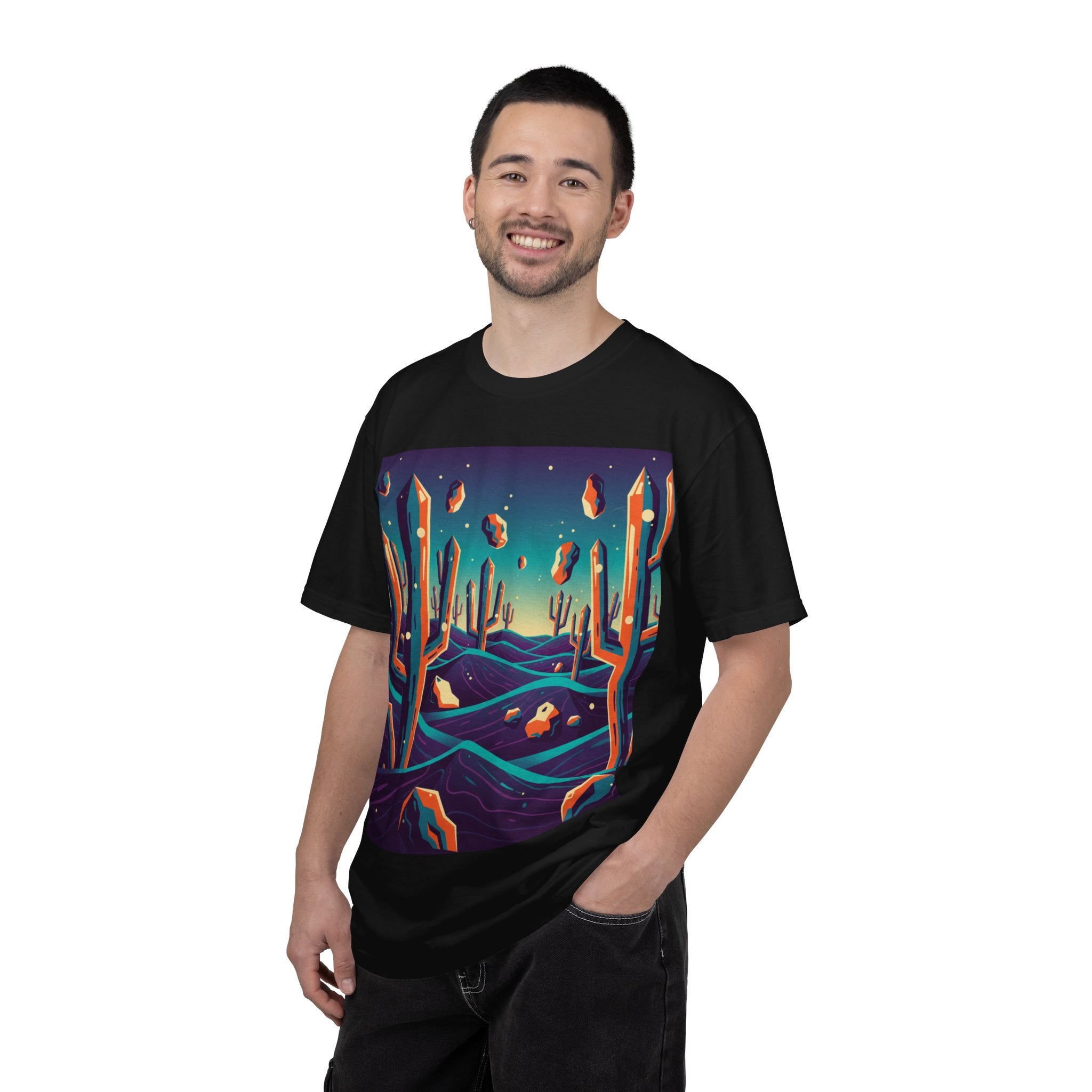 Alien Desert T-Shirt — Surreal Crystalline Cacti and Glowing Sand Design