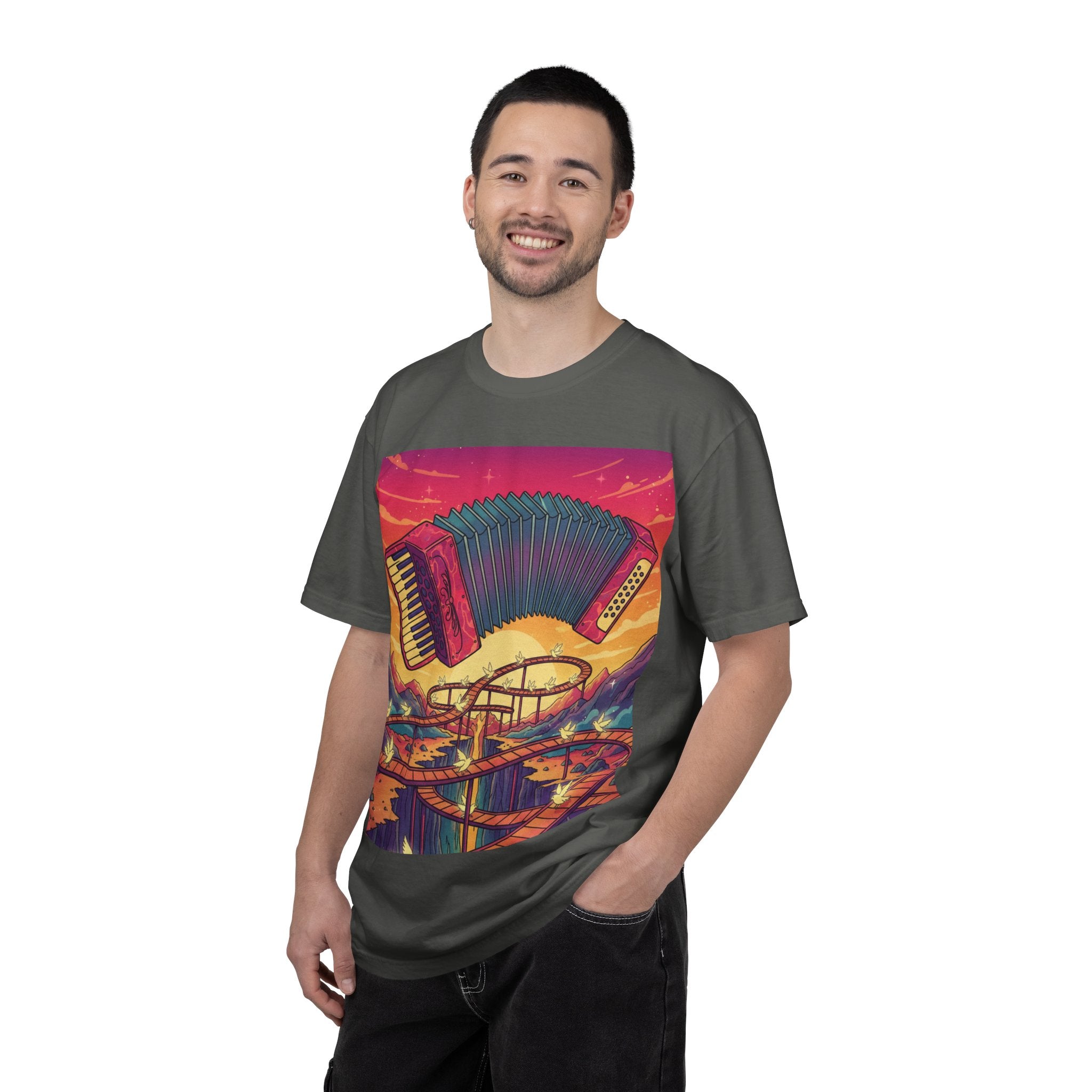 Accordion Sunset T-Shirt — Retro Rollercoaster Music Tee