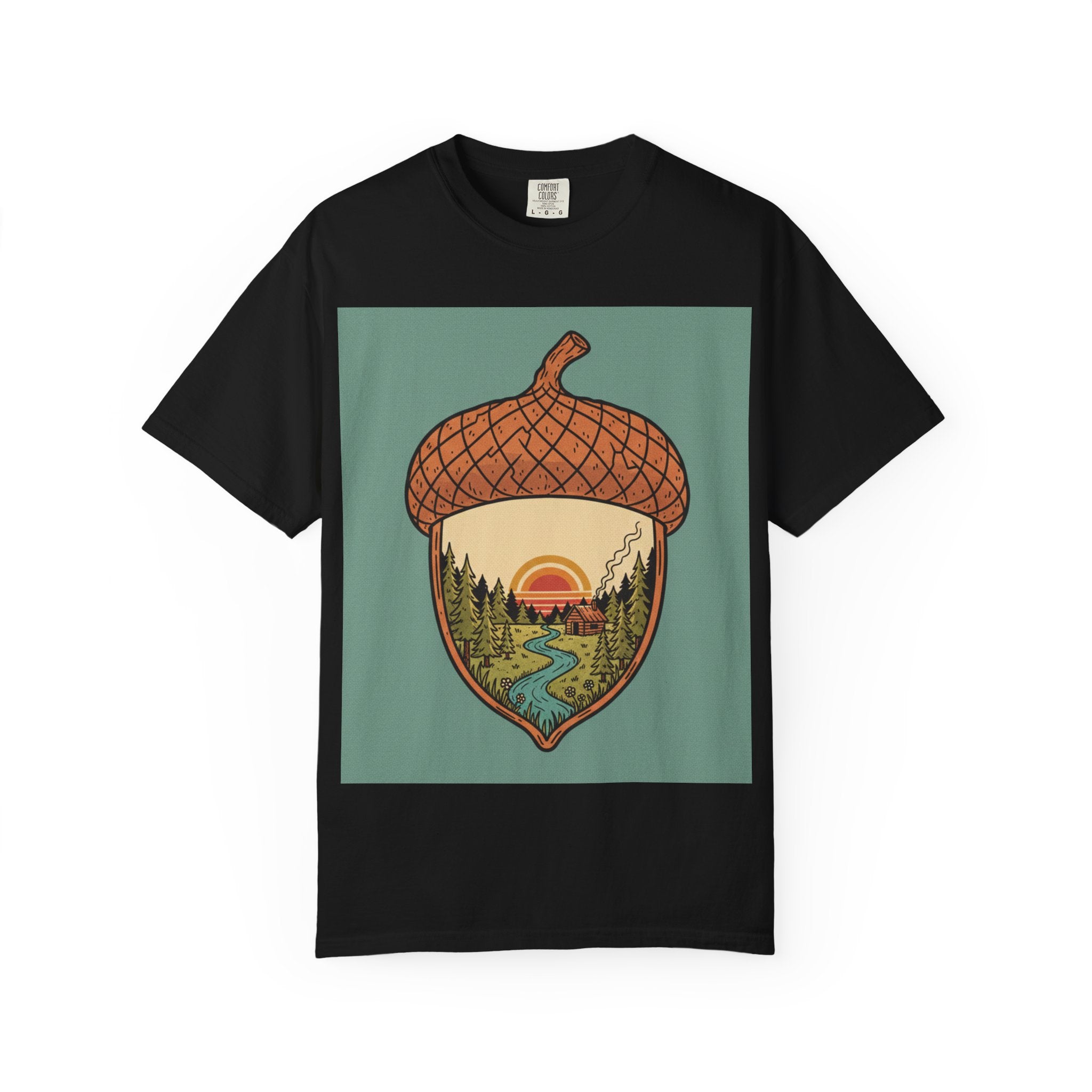 Acorn Sunrise T-Shirt — Vintage Nature Scenic Tee
