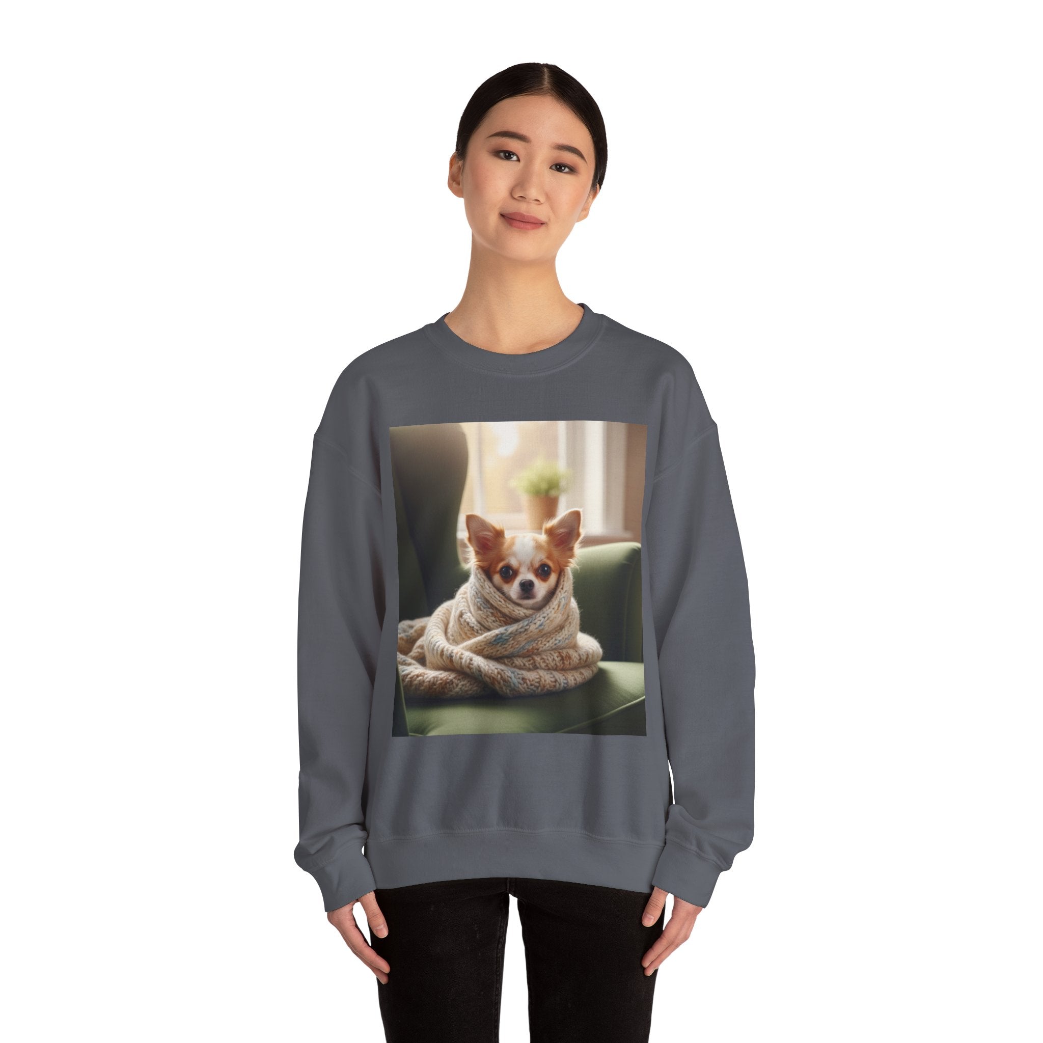 Cozy Chihuahua Wrapped in Blanket Sweatshirt | Cute Dog Crewneck