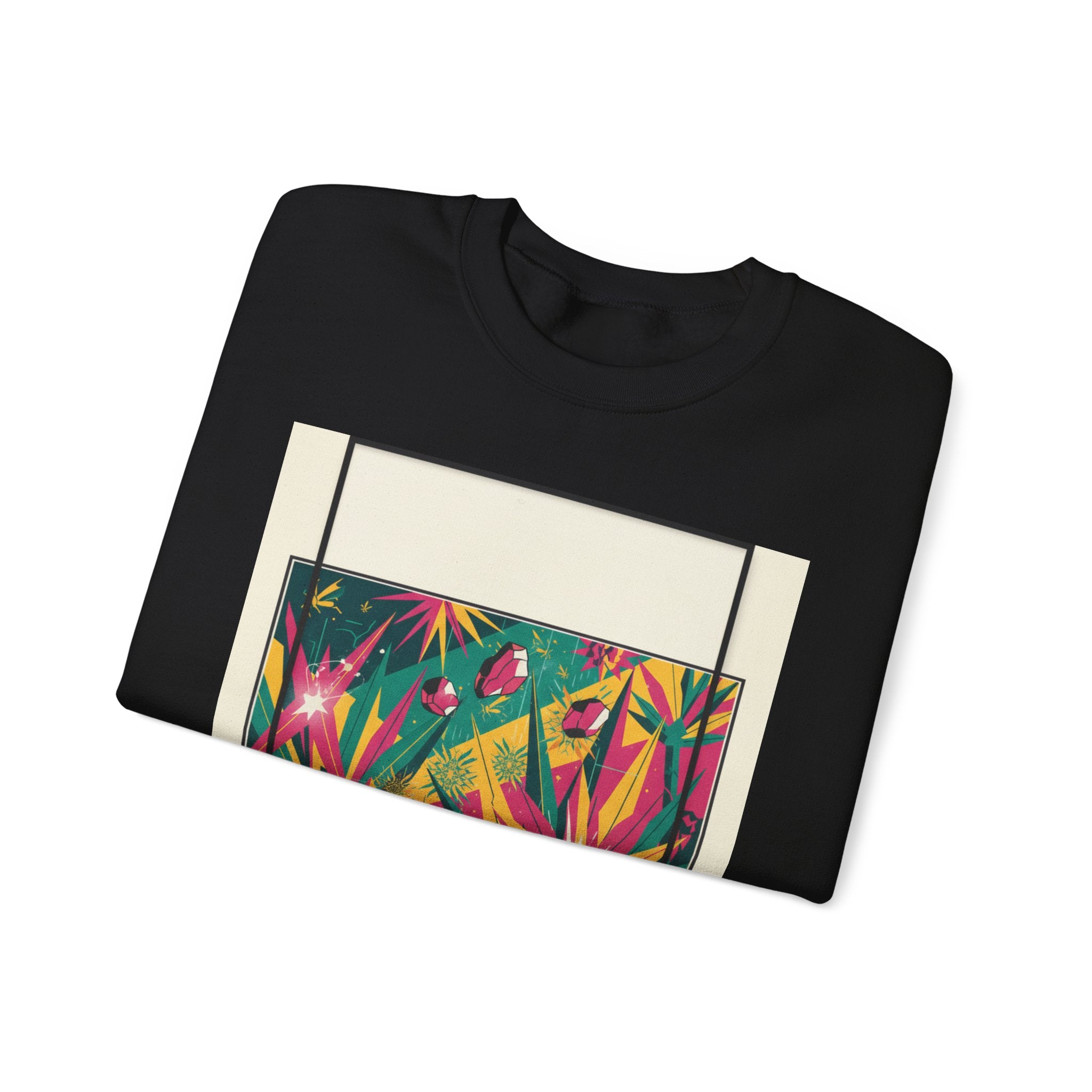 Alien Meadow Crewneck — Surreal Glowing Flowers and Floating Rocks Design
