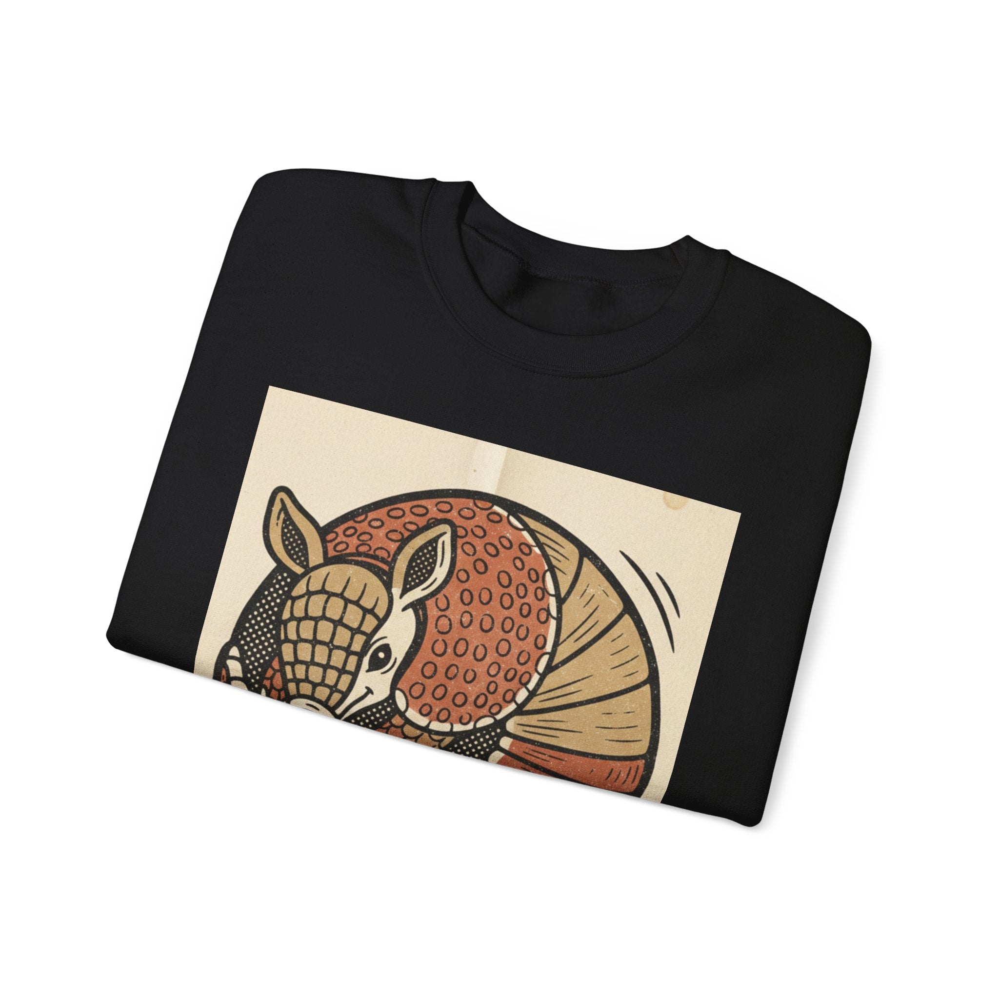 Armadillo Art Sweatshirt — Retro Folk-Style Curled Armadillo Crewneck