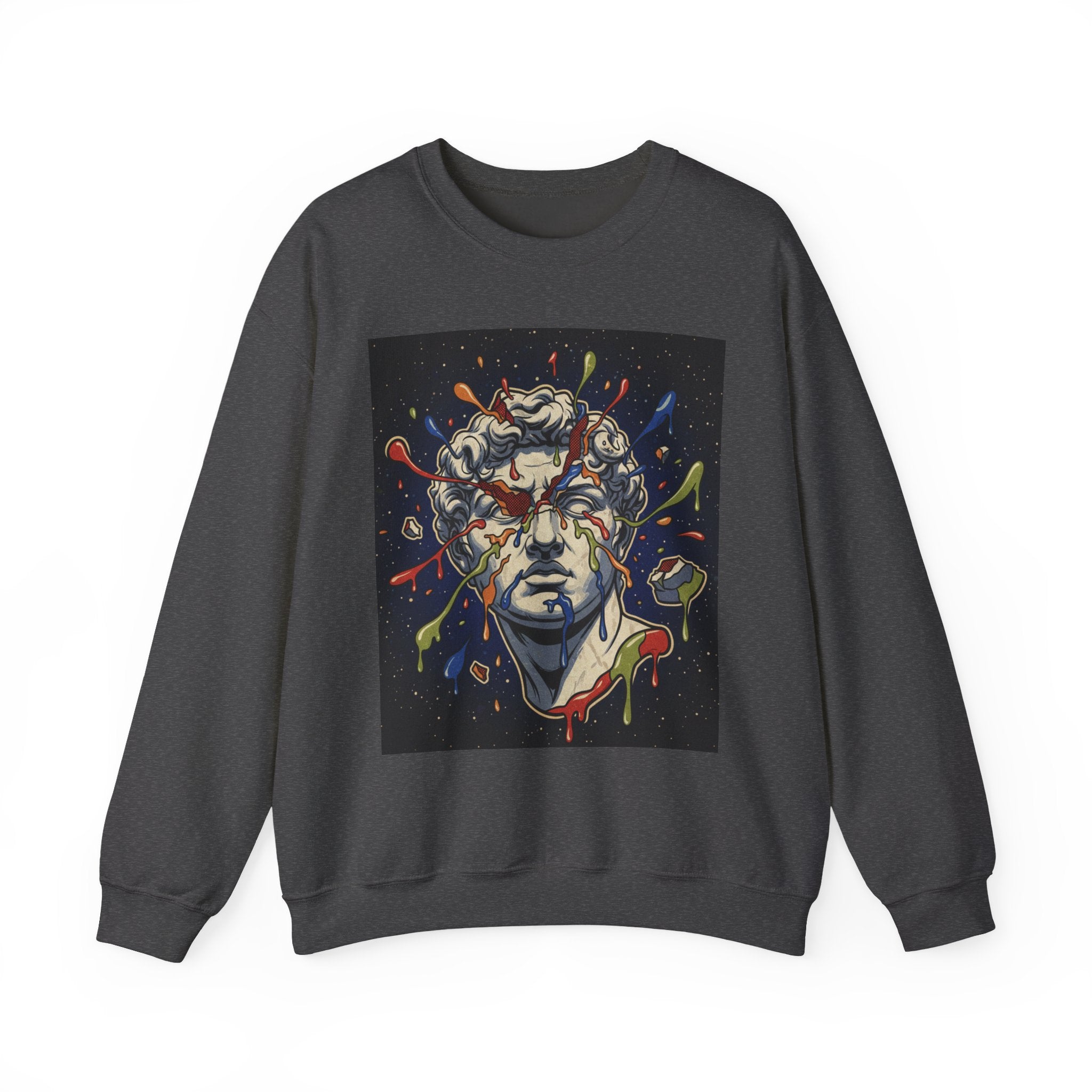 Artistic Statue Crewneck Sweatshirt — Color Splash David Bust Graphic