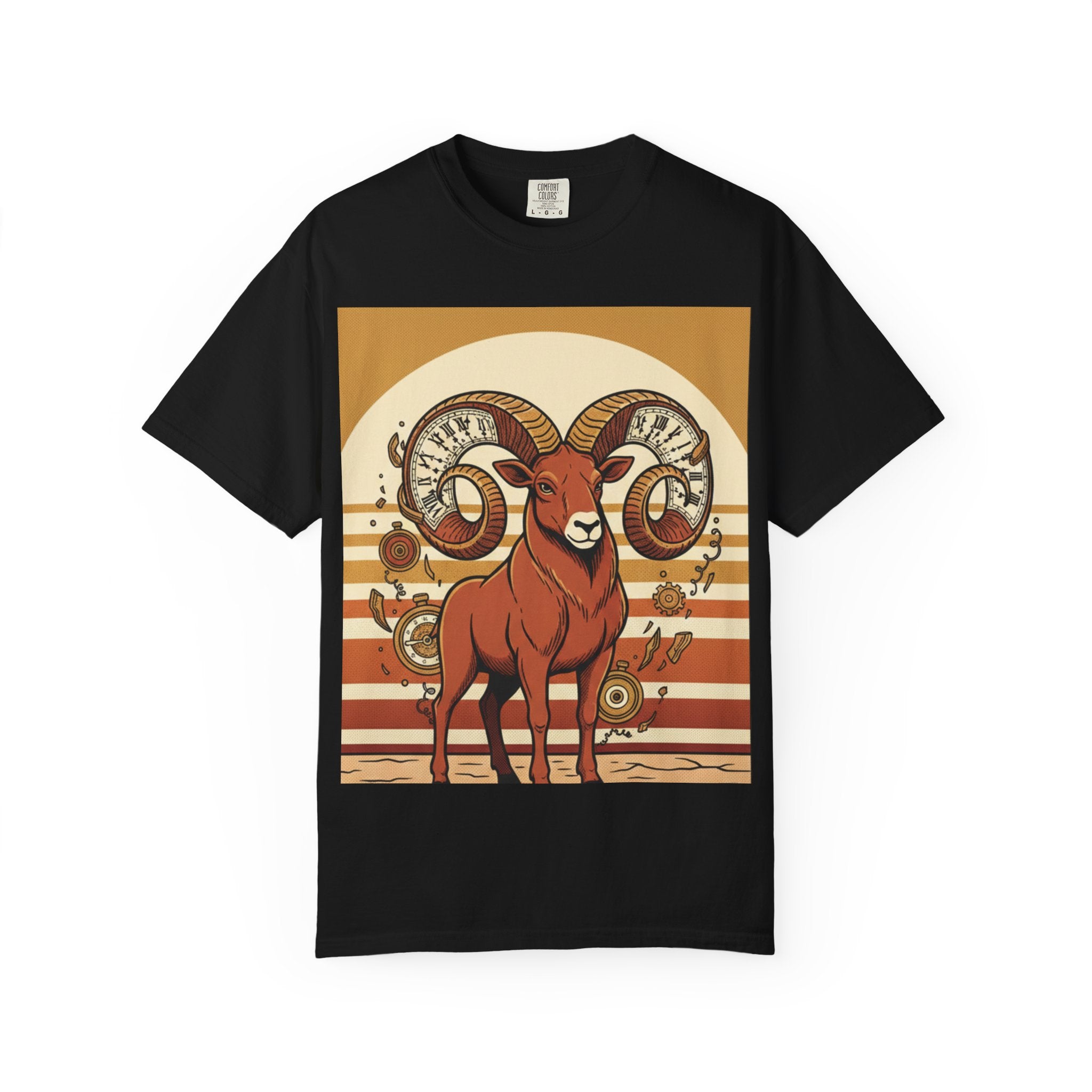 Aries Ram Graphic T-Shirt — Retro Zodiac Goat Design