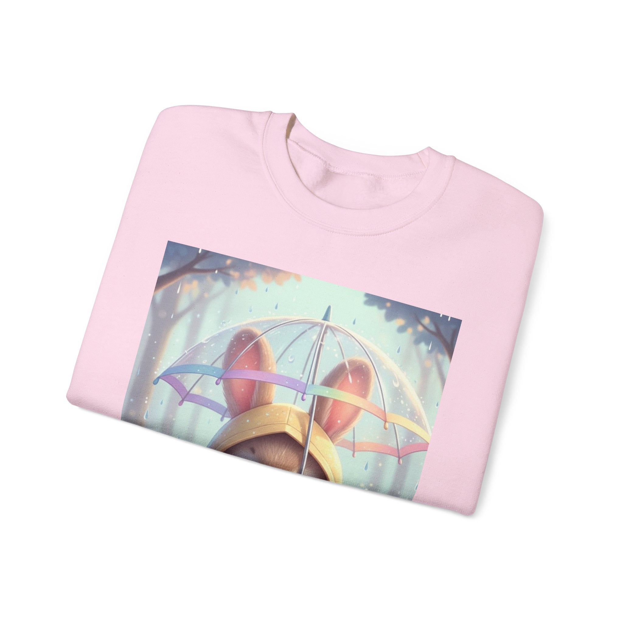 Bunny in Raincoat Crewneck Sweatshirt | Cute Rabbit Illustration