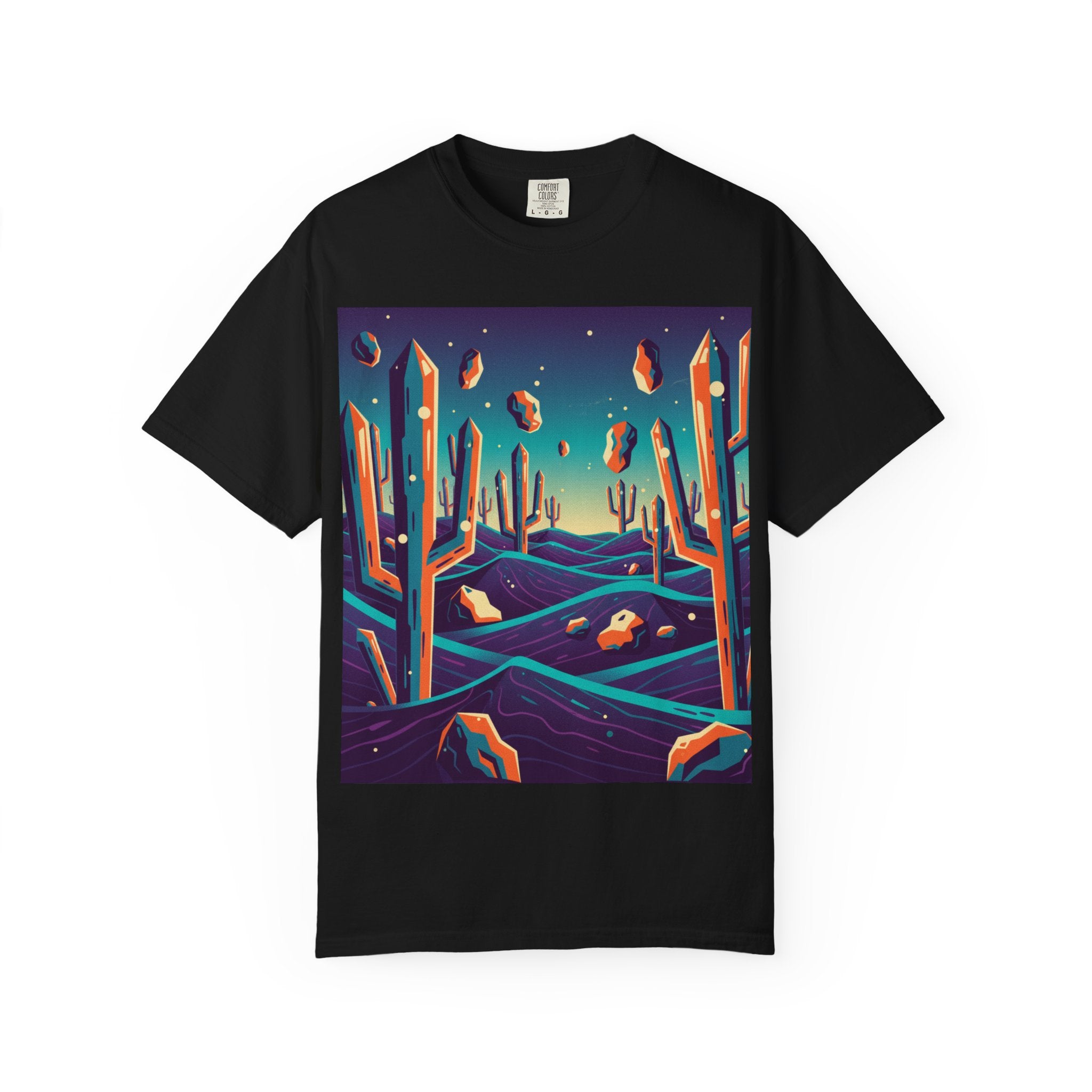 Alien Desert T-Shirt — Surreal Crystalline Cacti and Glowing Sand Design