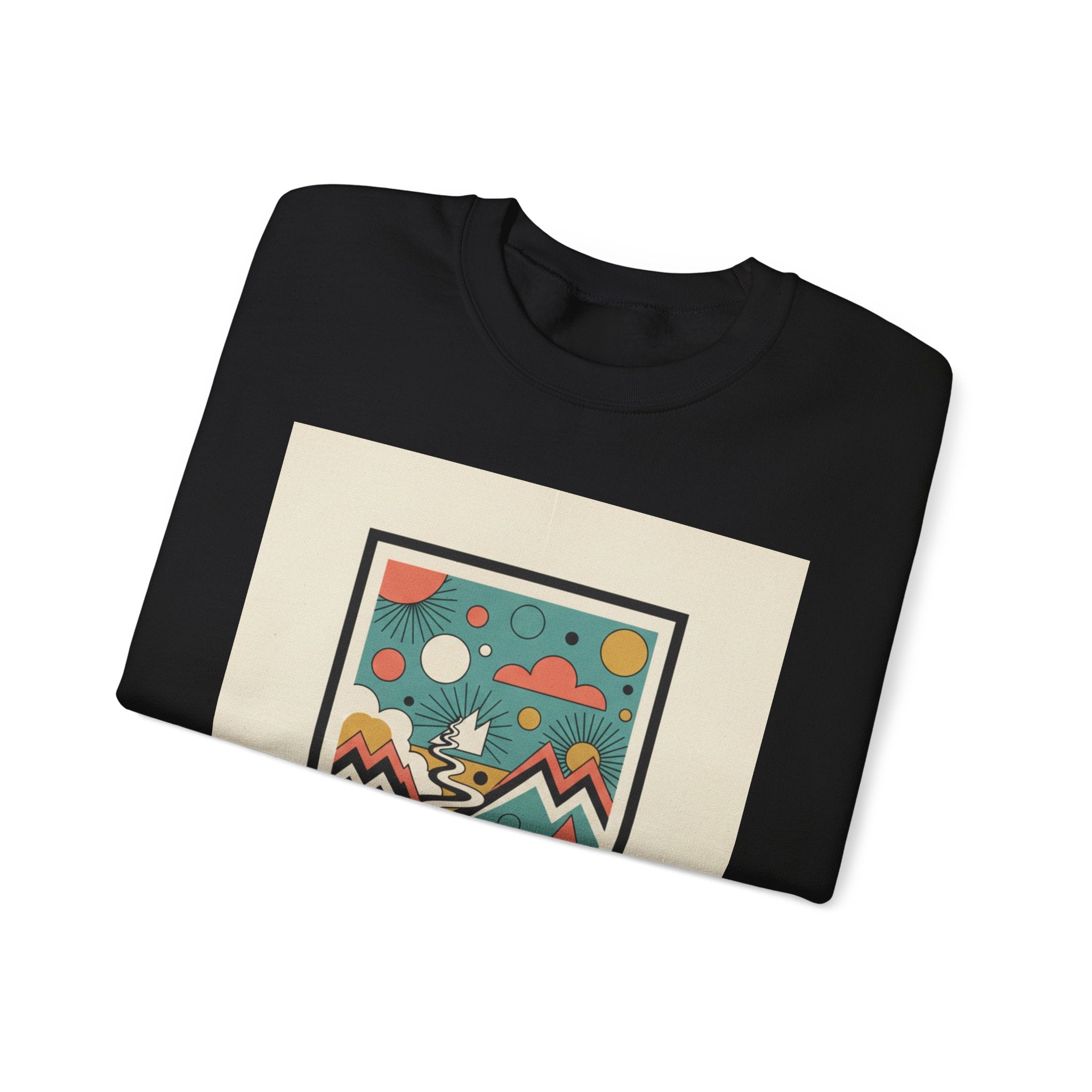Abstract Mountain Art Sweatshirt — Colorful Retro Landscape Crewneck