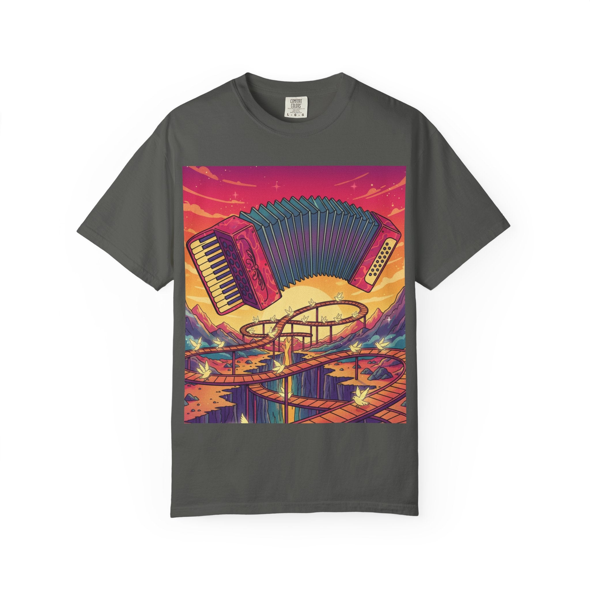Accordion Sunset T-Shirt — Retro Rollercoaster Music Tee