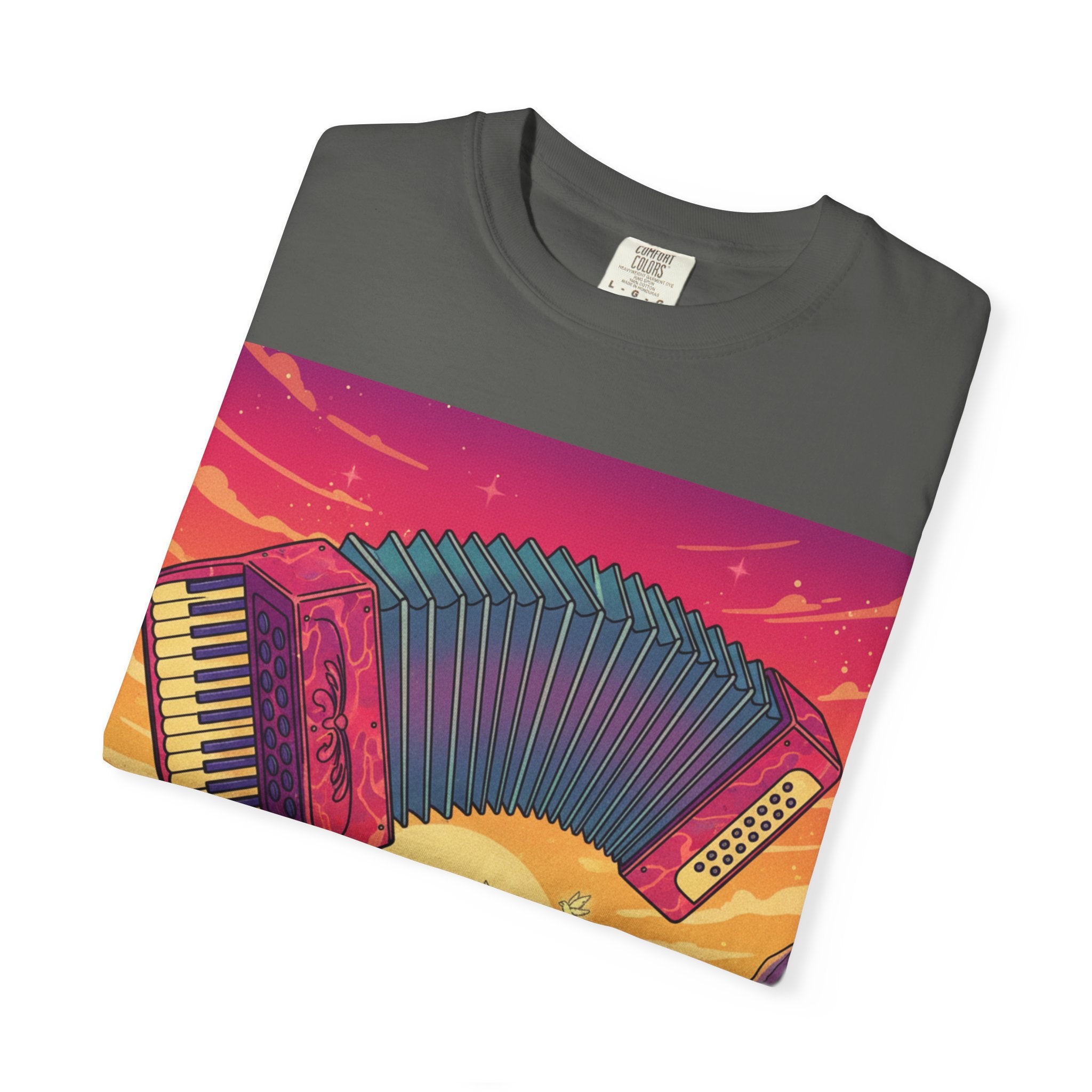 Accordion Sunset T-Shirt — Retro Rollercoaster Music Tee