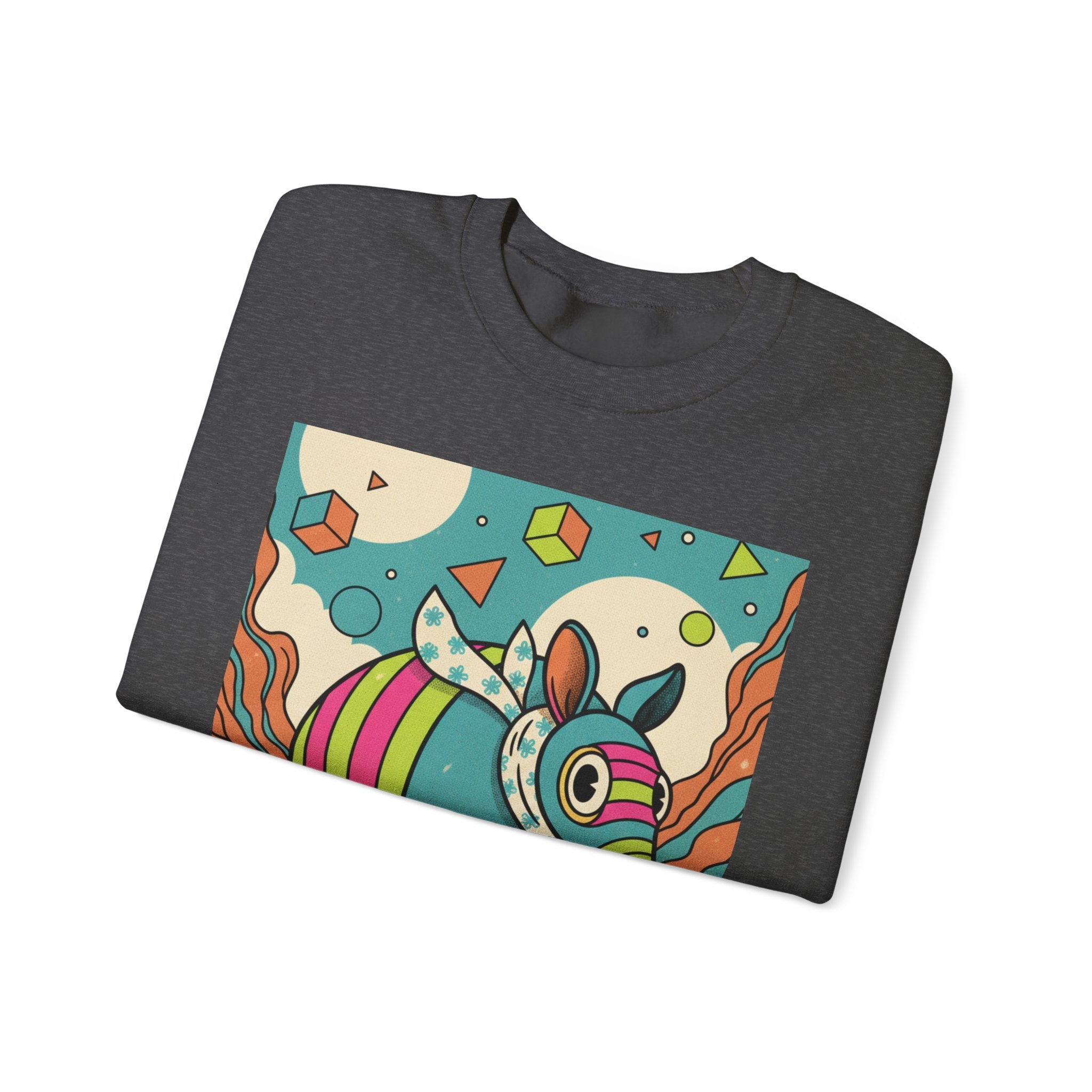 Armadillo Skateboard Crewneck Sweatshirt — Colorful Retro Skate Art