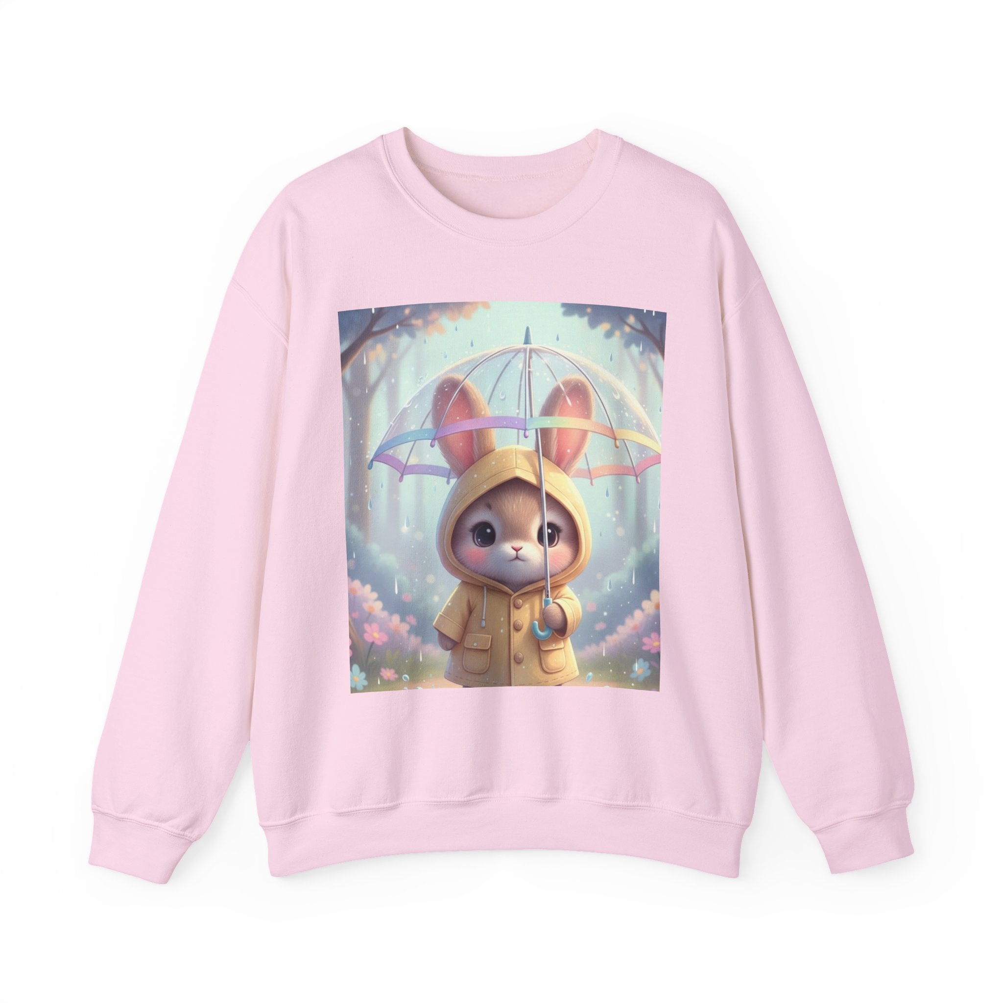 Bunny in Raincoat Crewneck Sweatshirt | Cute Rabbit Illustration